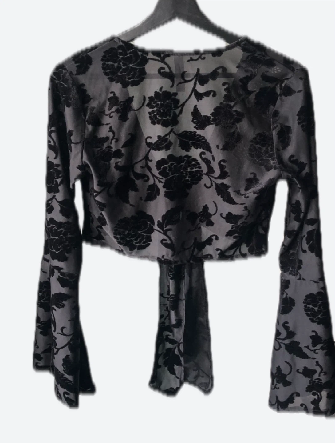 Black Velvet Floral Tie-Front Top - photo 3
