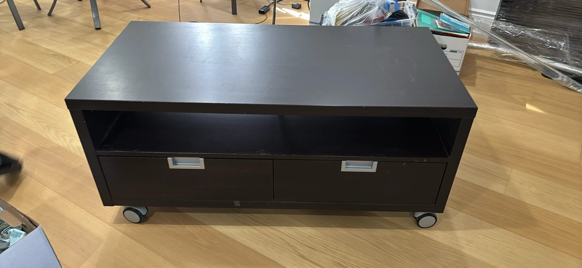 Dark Brown Media Console with Wheels and Drawers
