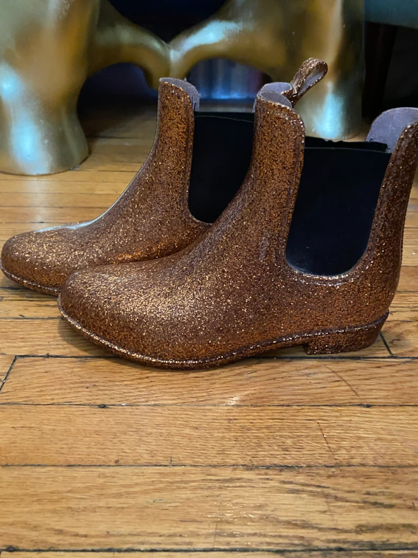 Gold Glitter Rain Ankle Boots Size 8