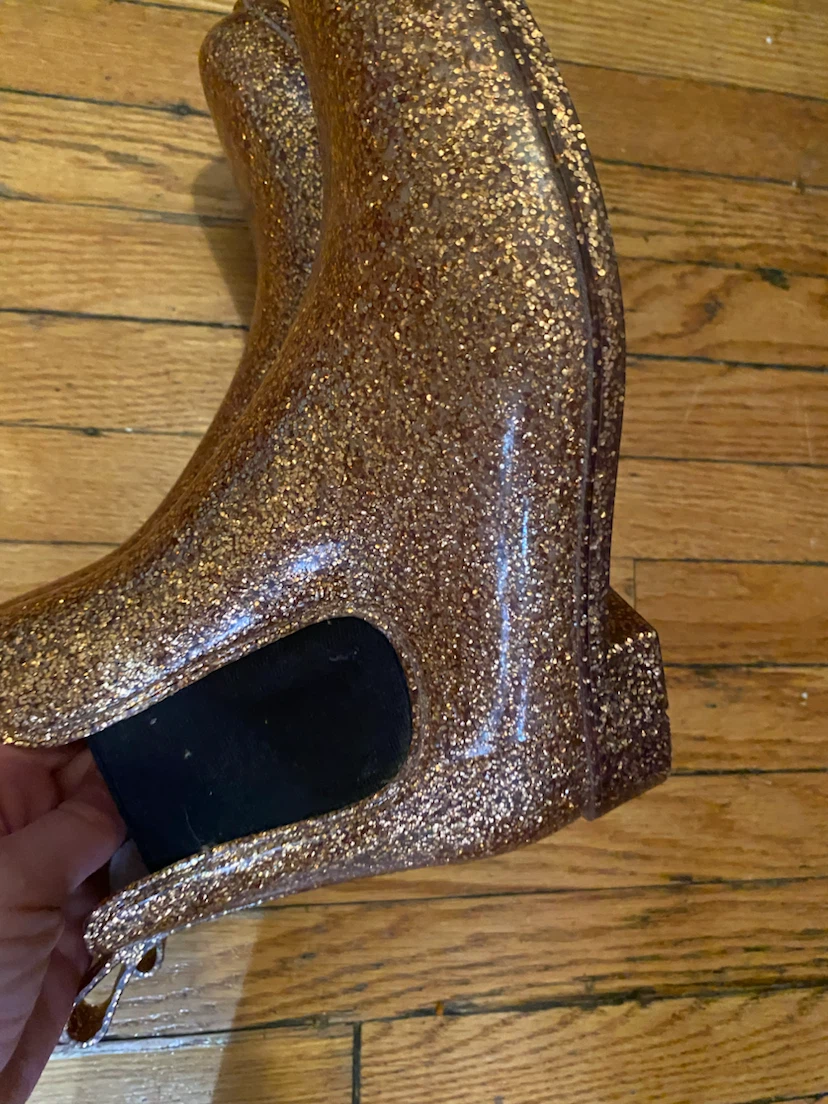 Gold Glitter Rain Ankle Boots Size 8 - photo 3