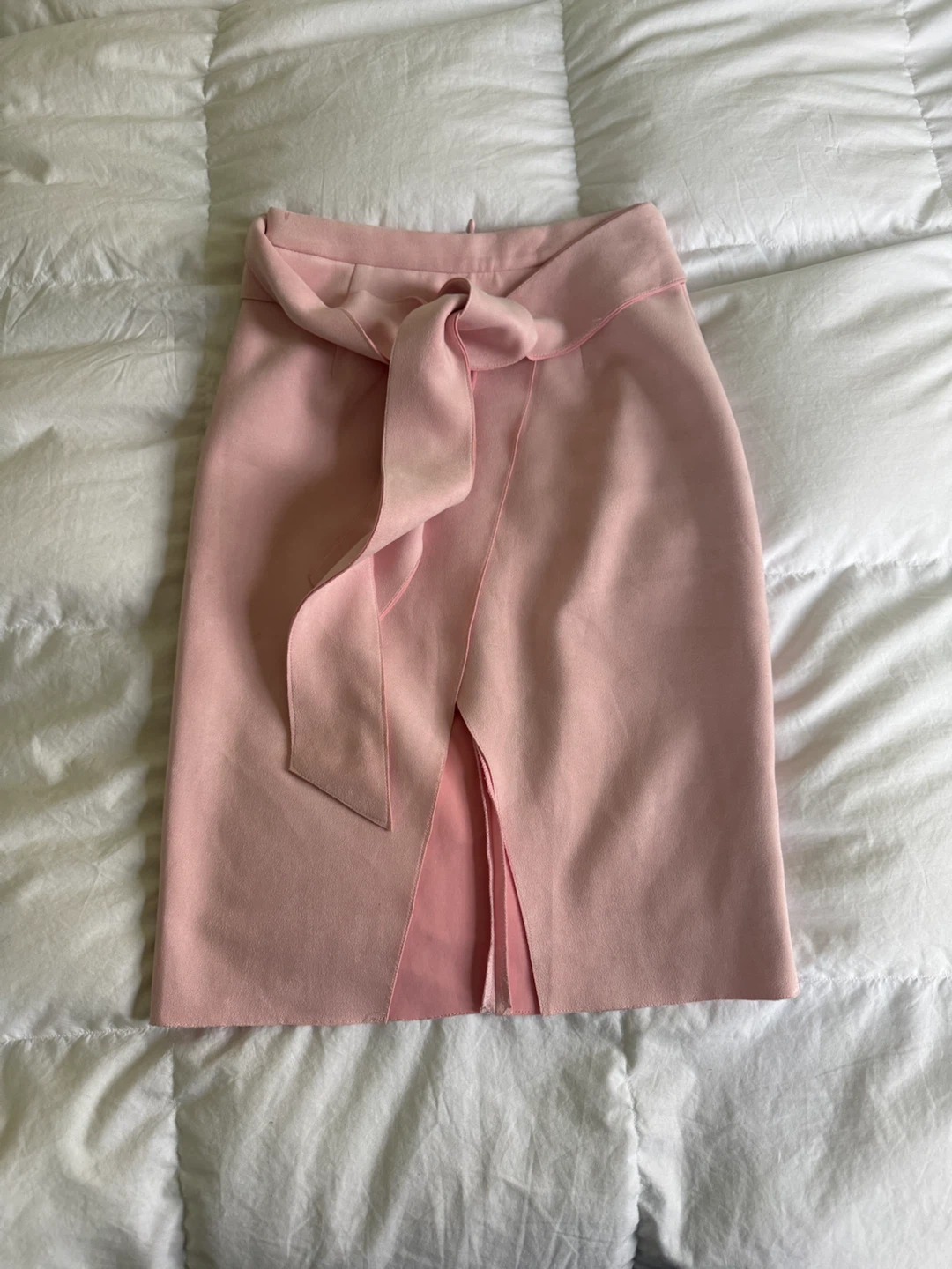 Pink Tie Waist Midi Skirt