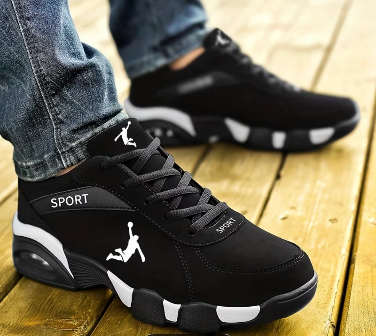 Black "SPORT" Sneakers with Gold or White Accents - photo 2
