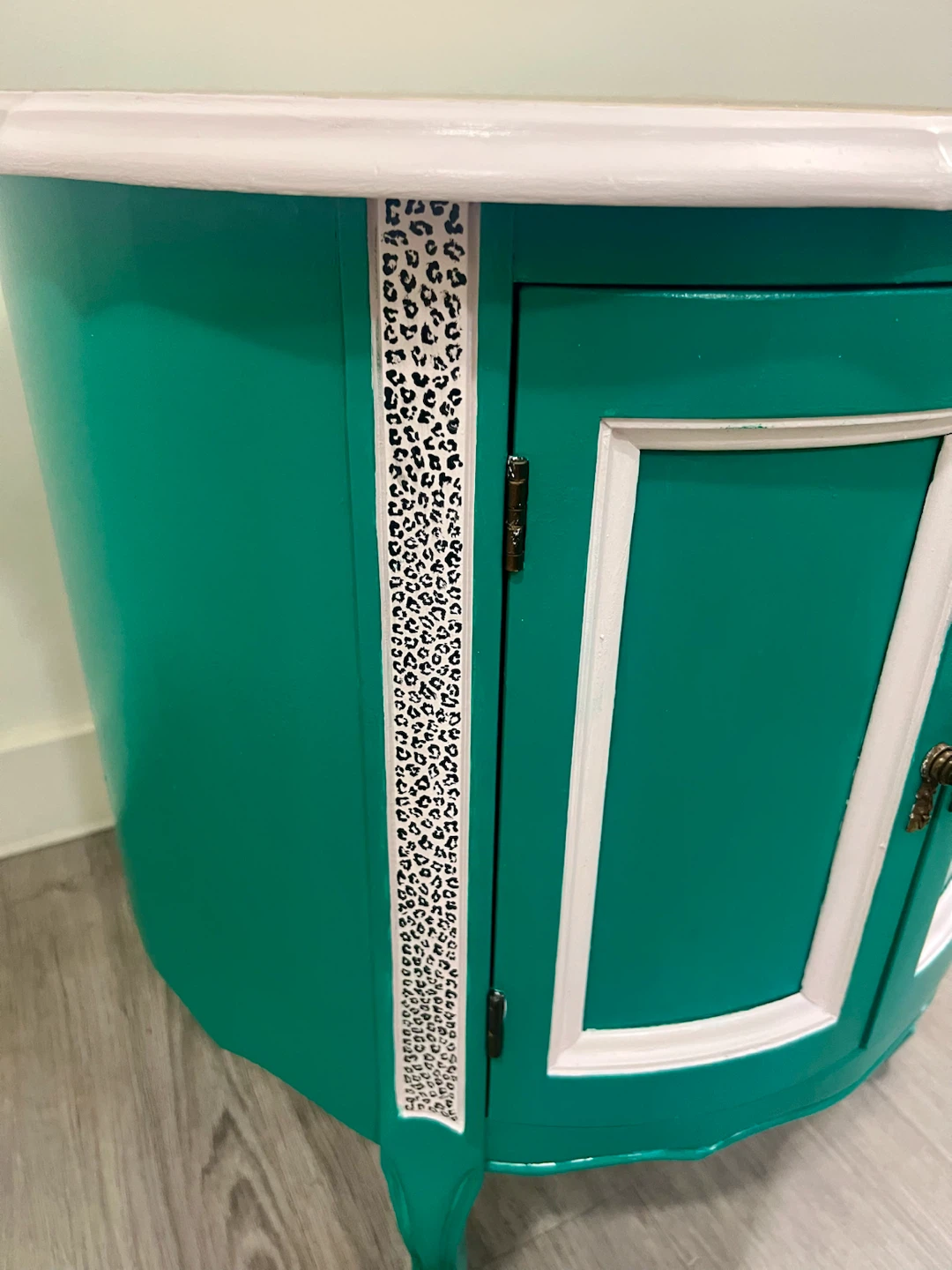 French Provincial Teal Accent Cabinet with Wooden Top - photo 2