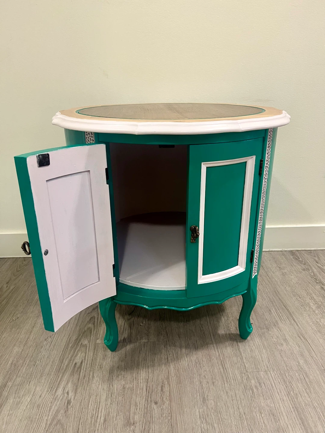French Provincial Teal Accent Cabinet with Wooden Top - photo 3