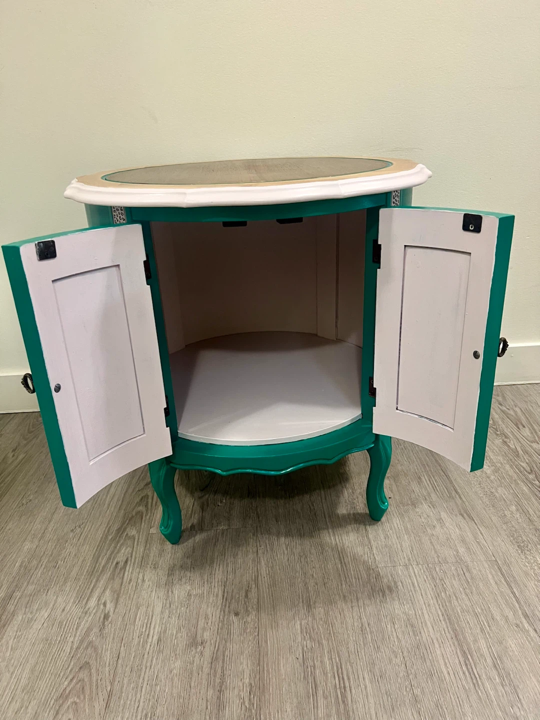 French Provincial Teal Accent Cabinet with Wooden Top - photo 4