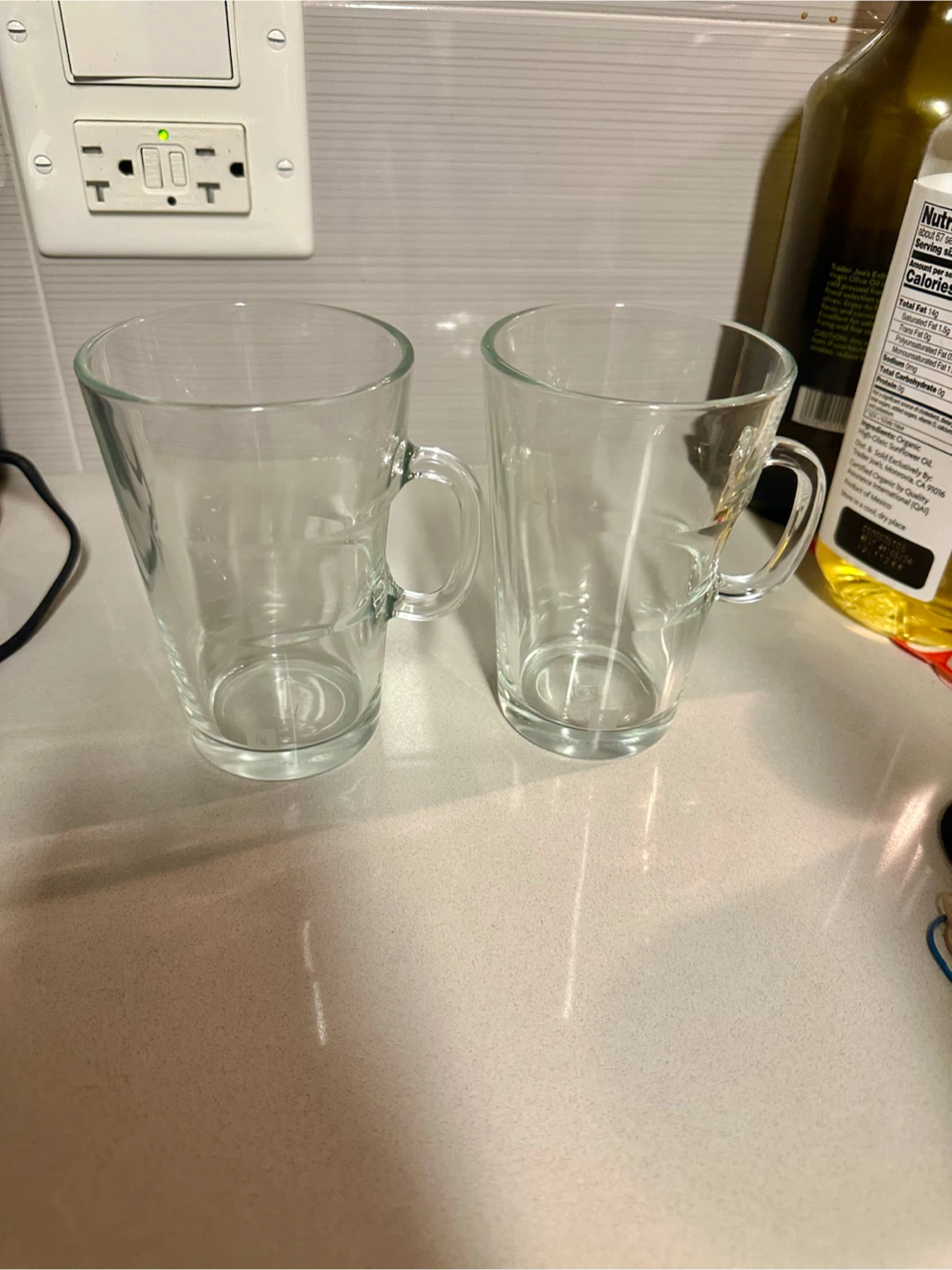 2 Clear Glass Mugs with Handles