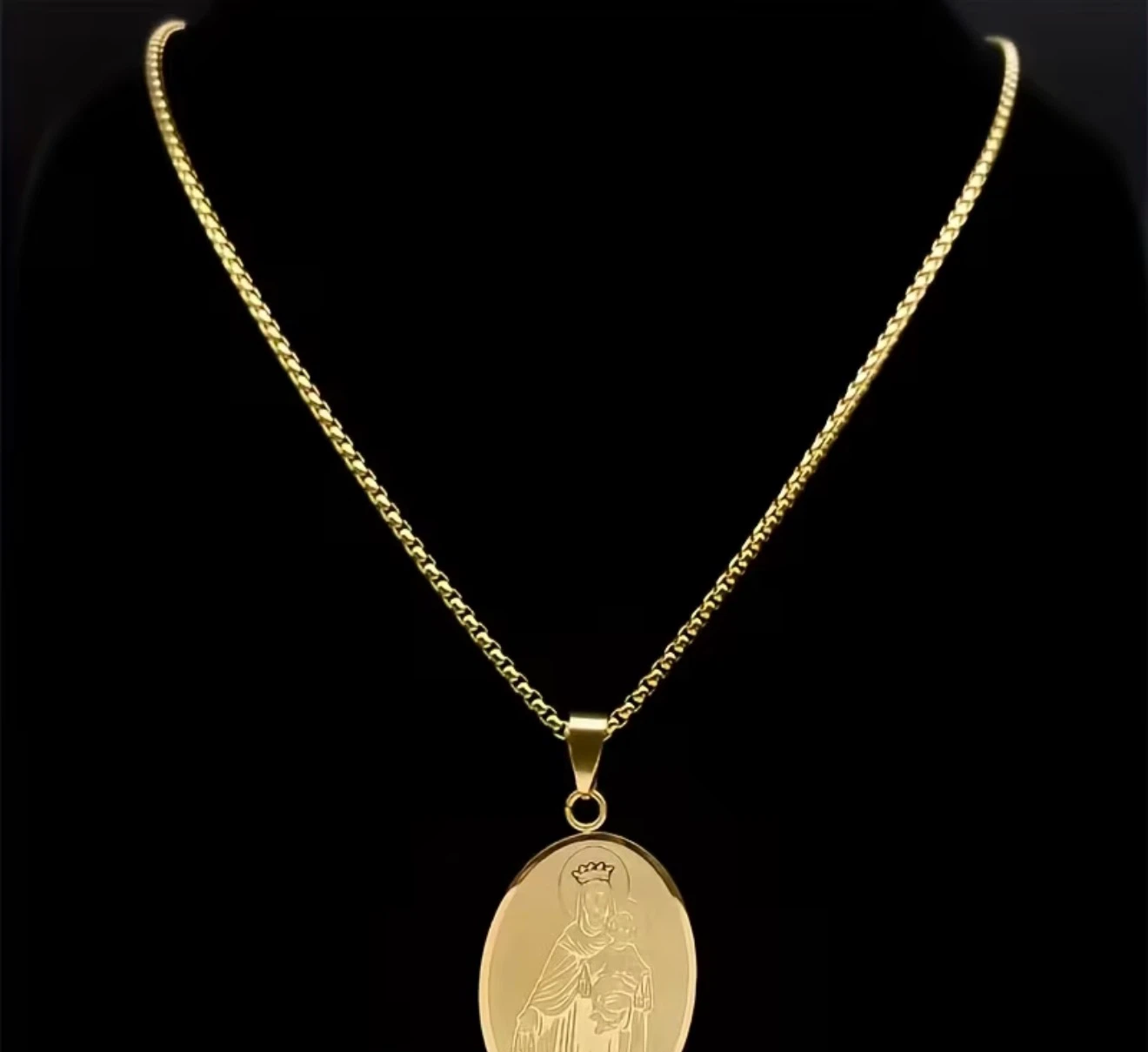24k Plated Gold-tone Virgin Mary and Child Pendant Necklace 24in - photo 2