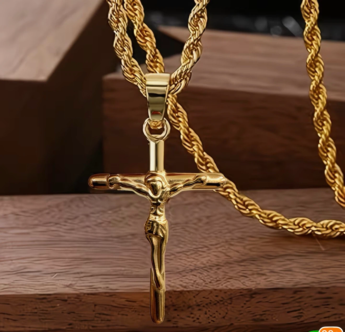 24K Pllated Gold-tone Jesus Crucifix Pendant Necklace