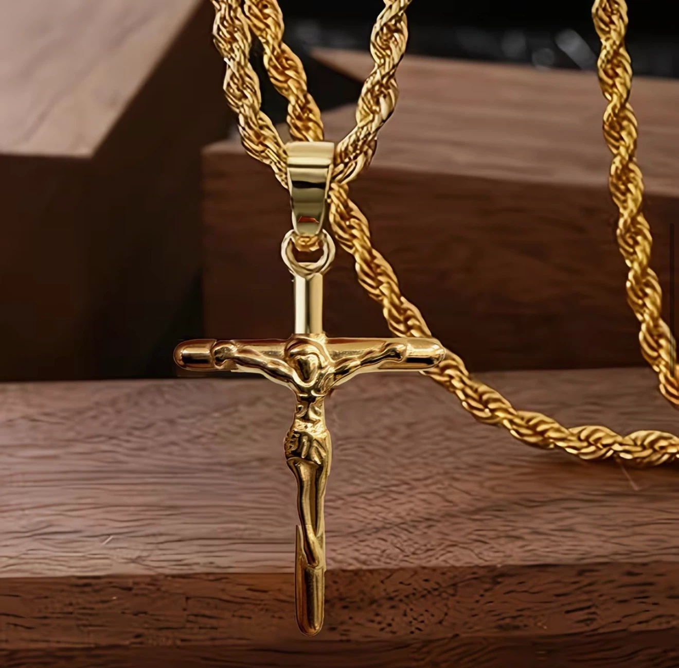 24K Pllated Gold-tone Jesus Crucifix Pendant Necklace - photo 2