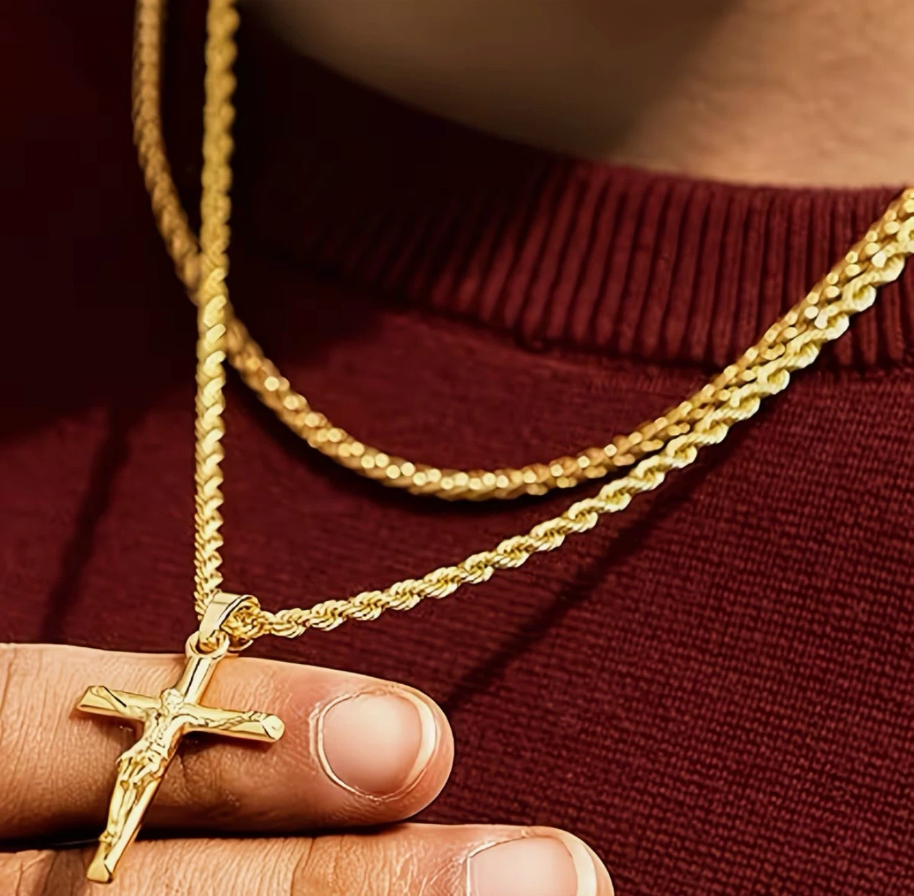 24K Pllated Gold-tone Jesus Crucifix Pendant Necklace - photo 3