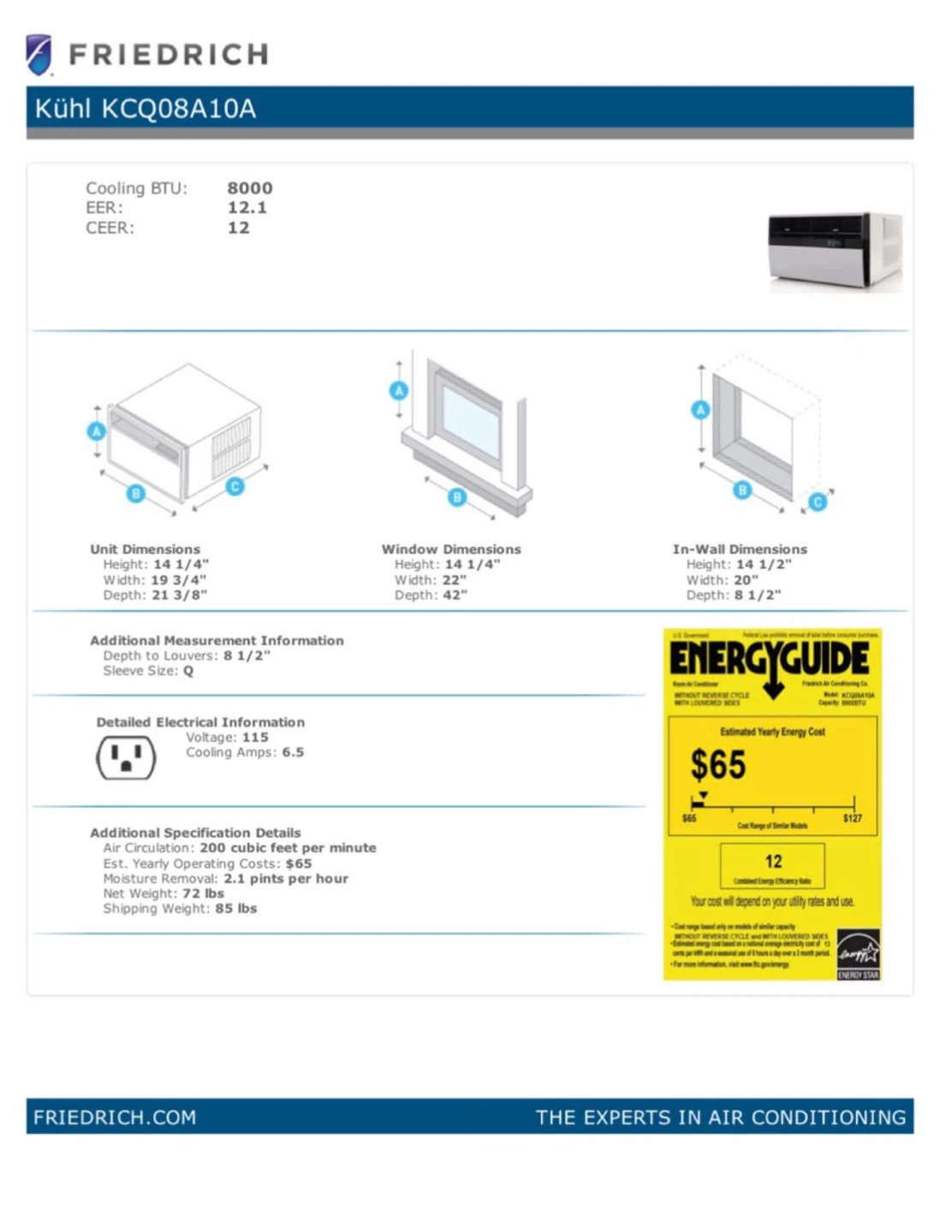 Friedrich Kuhl KCQ08A10A Window Air Conditioner - photo 2