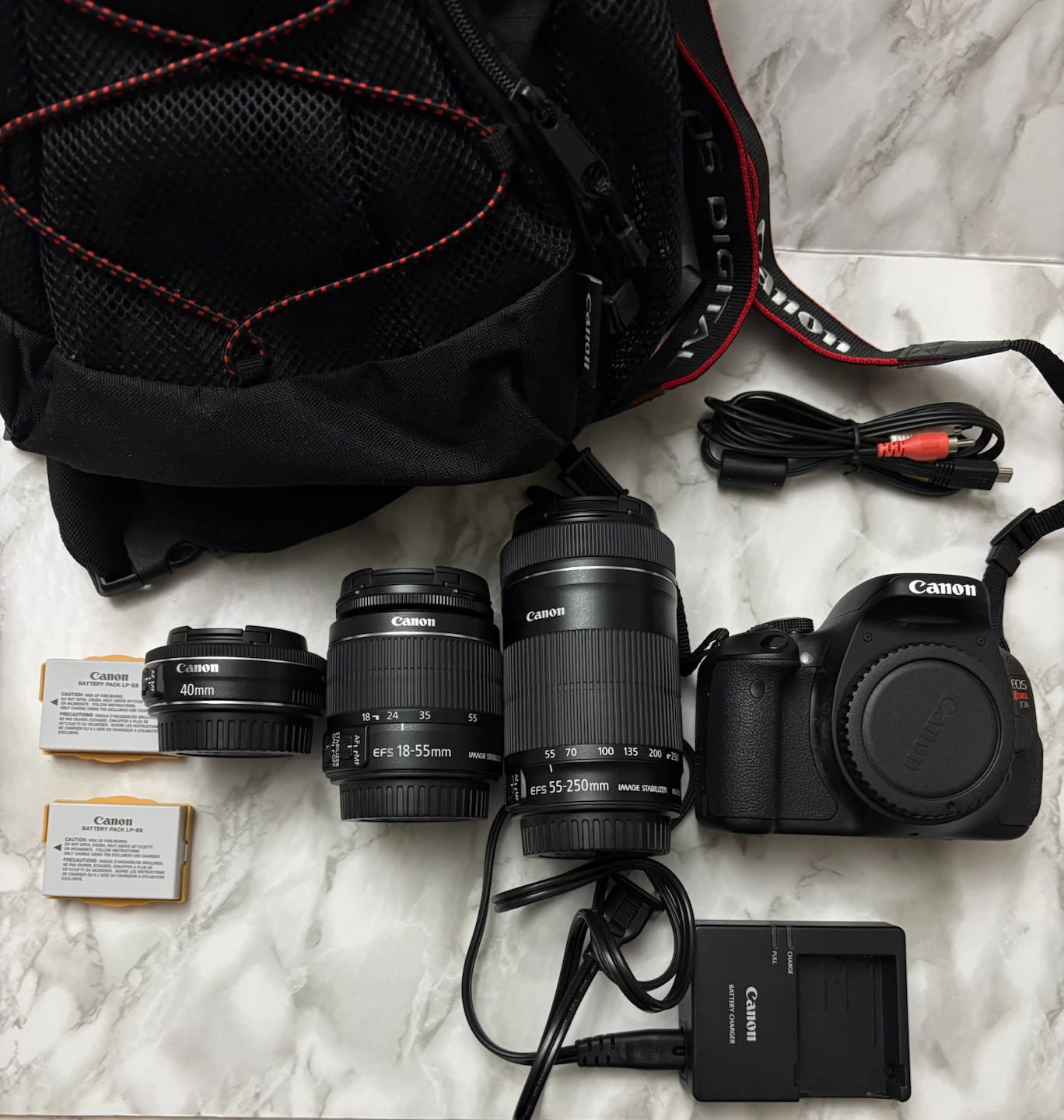 Canon EOS Rebel T3i DSLR Camera with Lenses and Backpack - photo 2