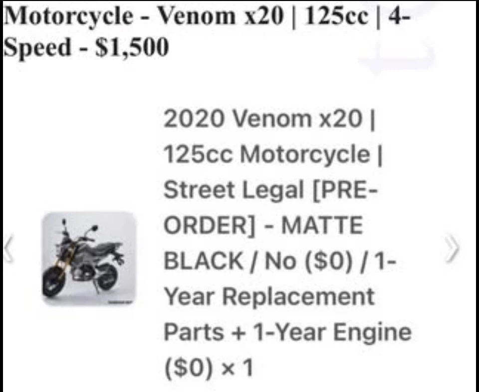 Motorcycle - Venom x20 125cc for sale - photo 4