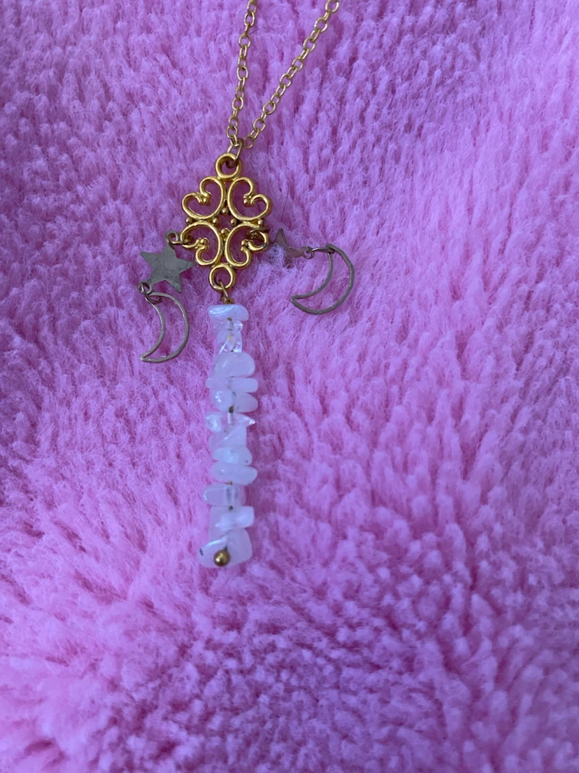 Moon and Stars Crystal Necklace with rainbow moonstone
