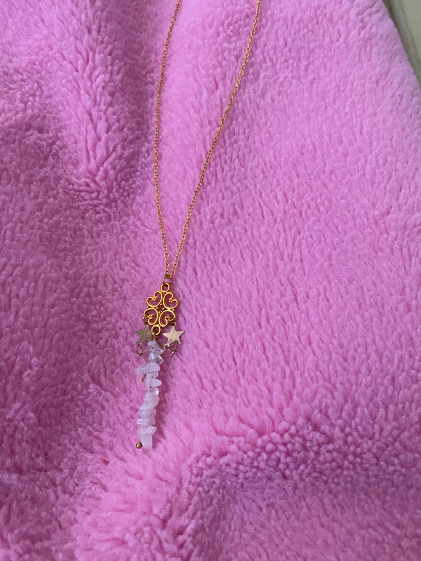 Moon and Stars Crystal Necklace with rainbow moonstone - photo 2