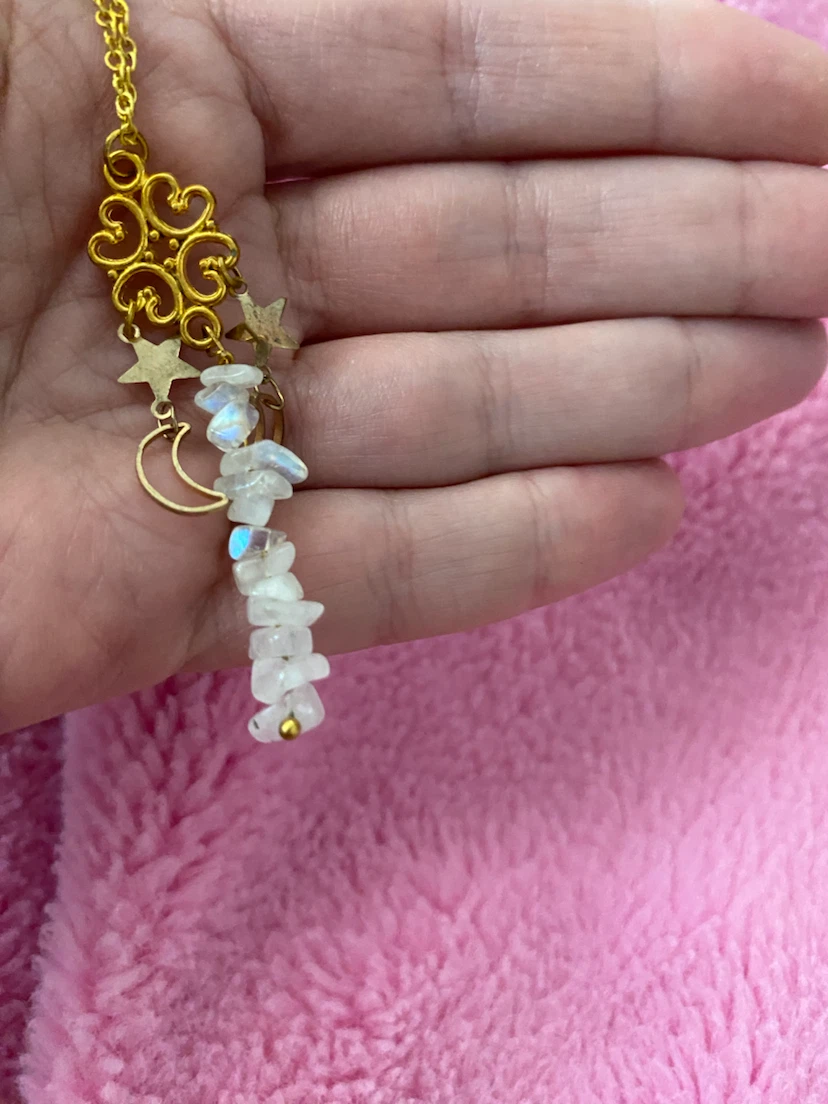 Moon and Stars Crystal Necklace with rainbow moonstone - photo 3