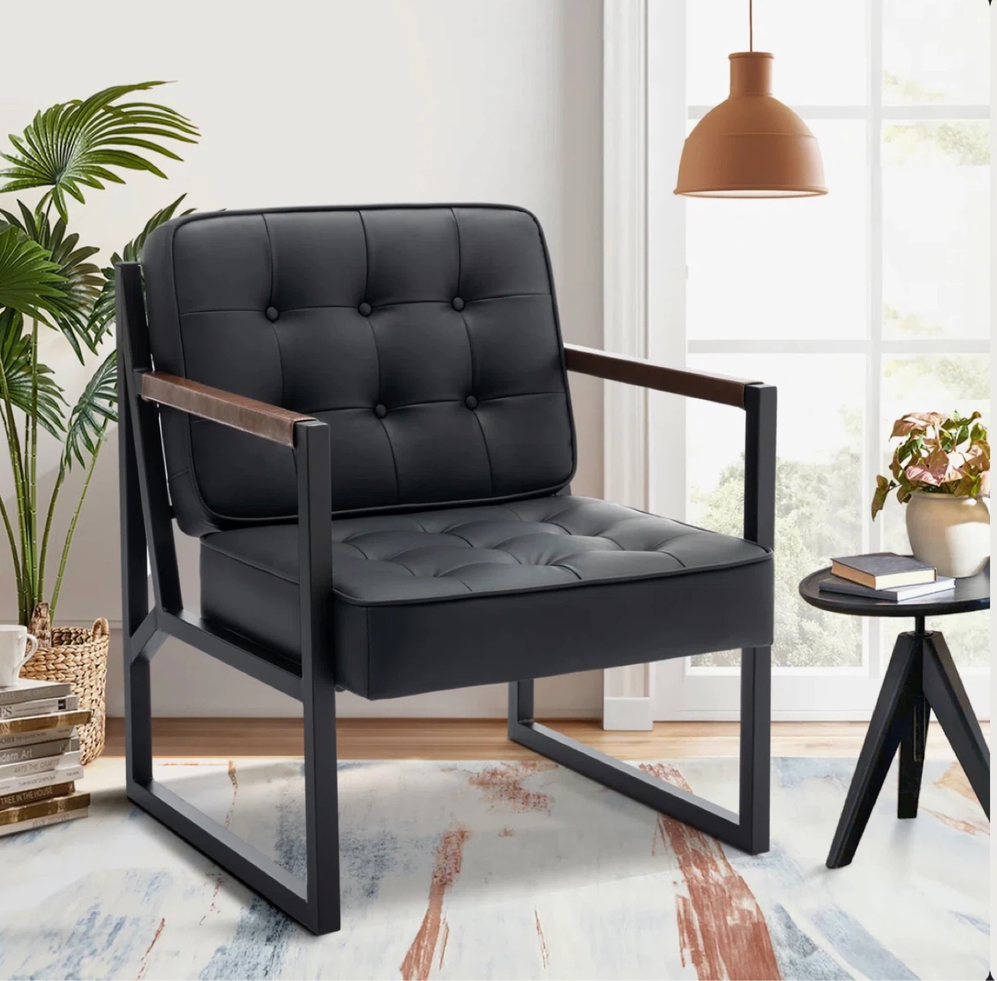 Set of 2 Modern Black Accent Chair with Metal Frame