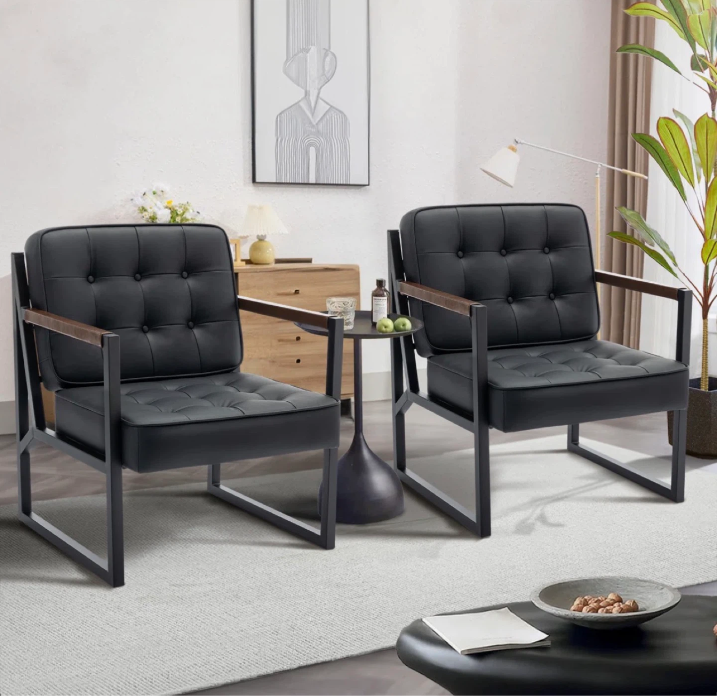 Set of 2 Modern Black Accent Chair with Metal Frame - photo 3