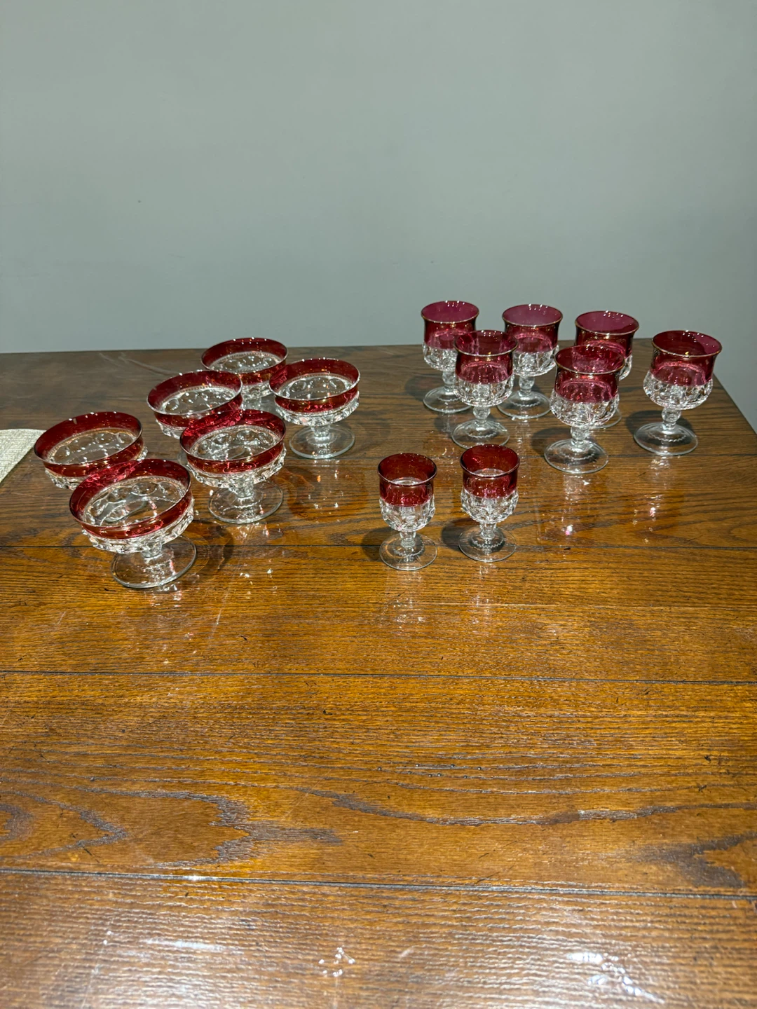 vintage "Kings Crown" ruby red thumbprint glasses