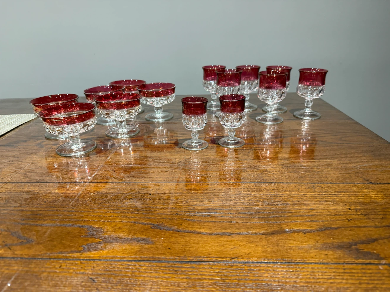 vintage "Kings Crown" ruby red thumbprint glasses - photo 2