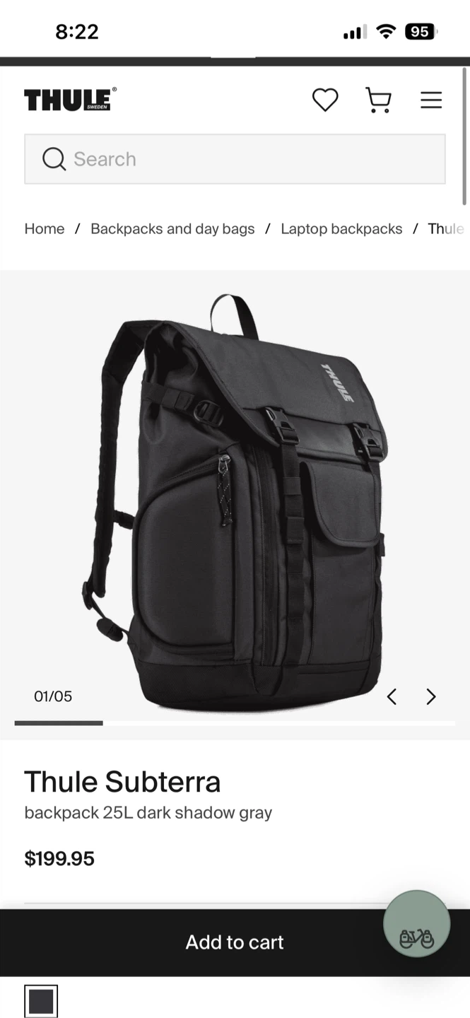 Thule Subterra Backpack 25L Dark Shadow Gray