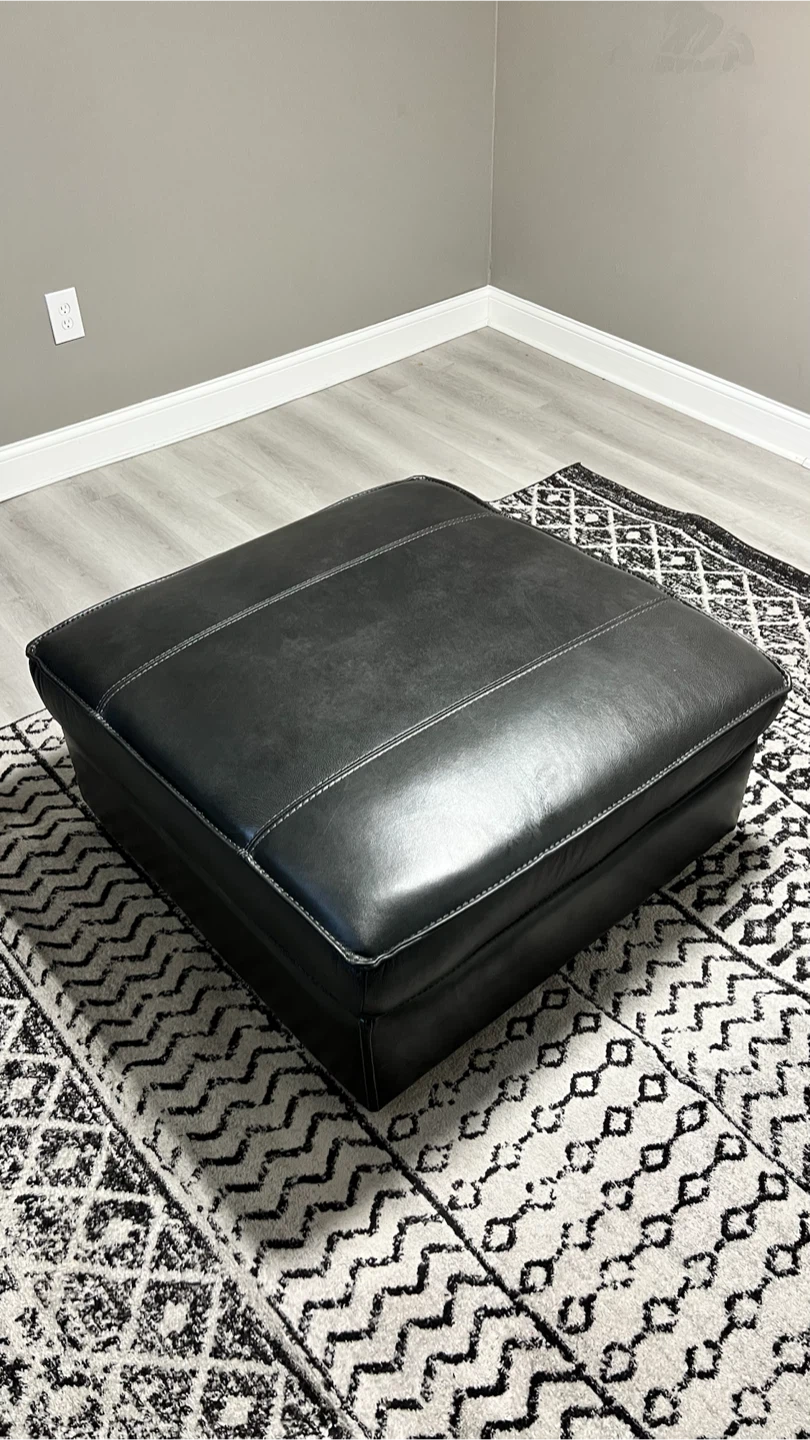 Large Square Black Faux Leather Storage Ottoman