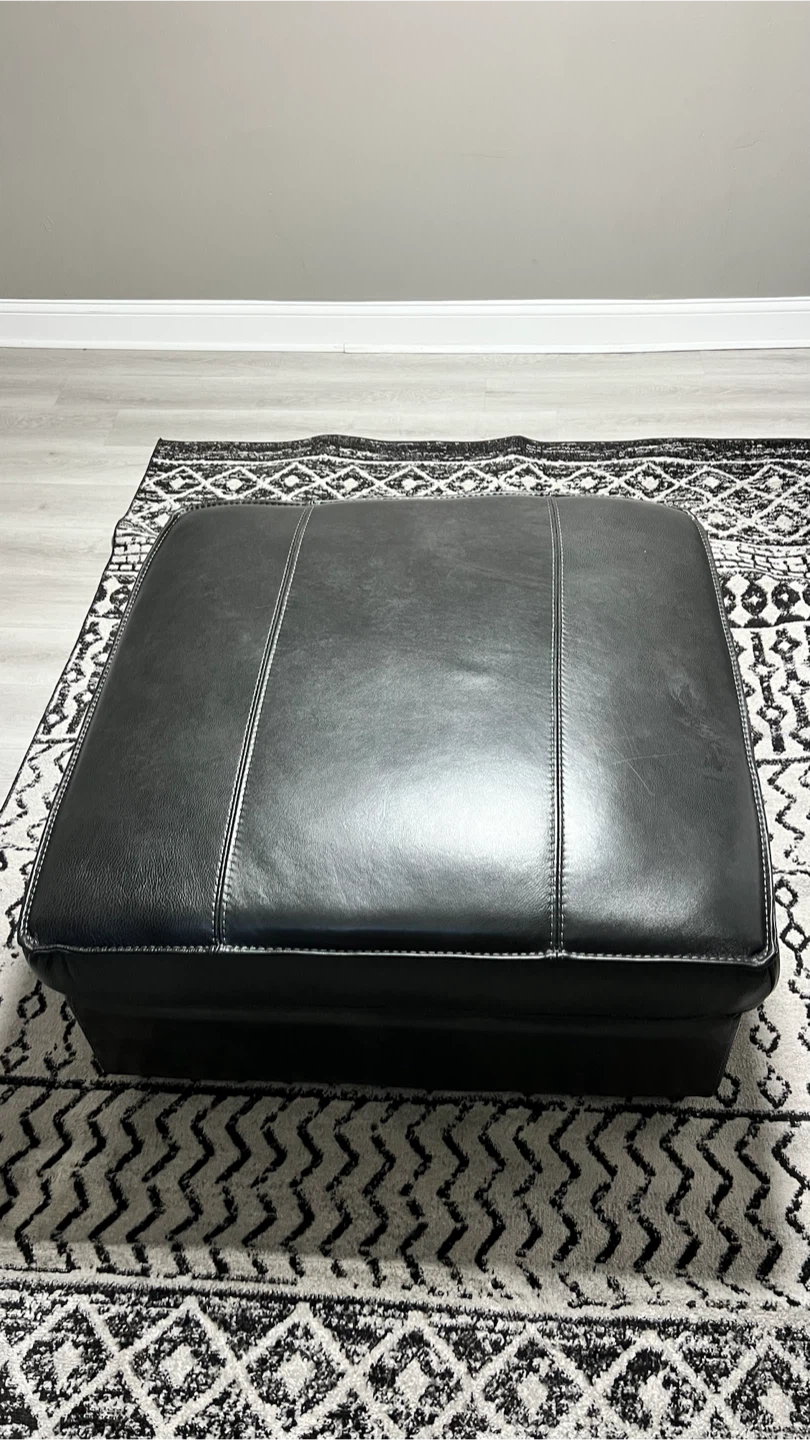 Large Square Black Faux Leather Storage Ottoman - photo 2