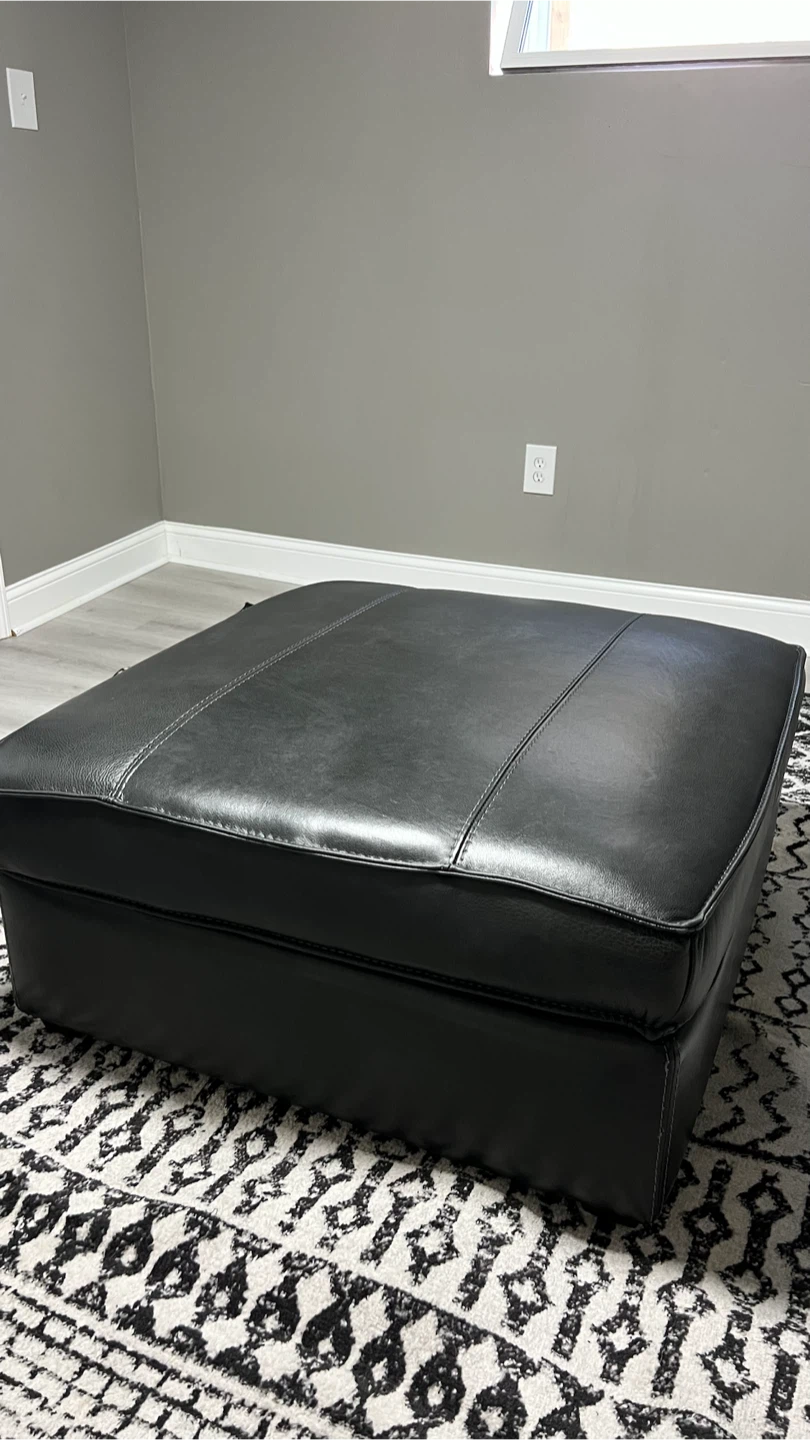 Large Square Black Faux Leather Storage Ottoman - photo 4