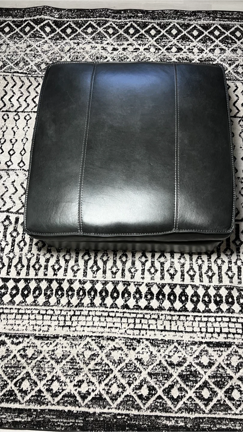 Large Square Black Faux Leather Storage Ottoman - photo 5
