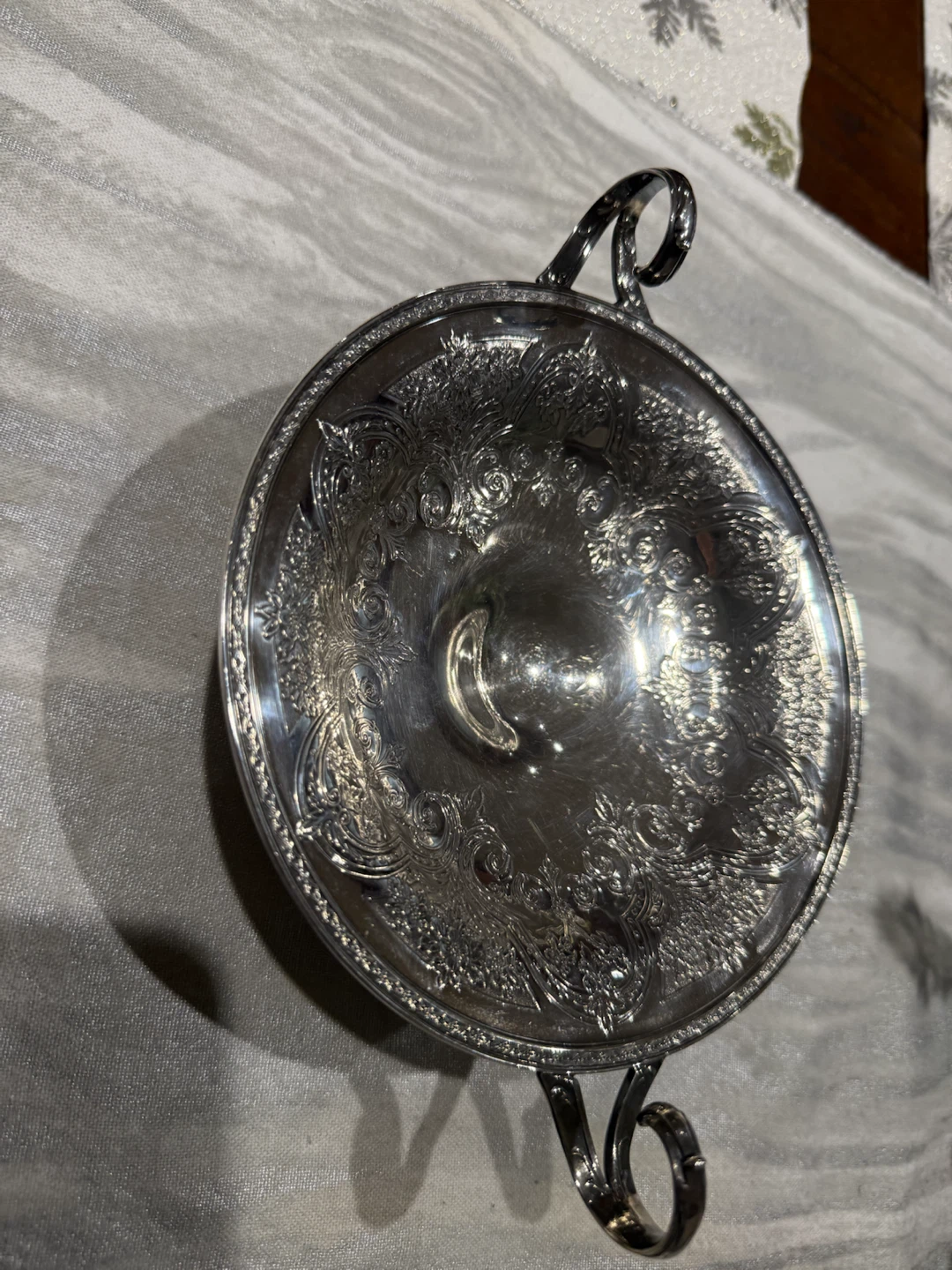 Ornate Vintage Silver Serving Bowl with Handles
