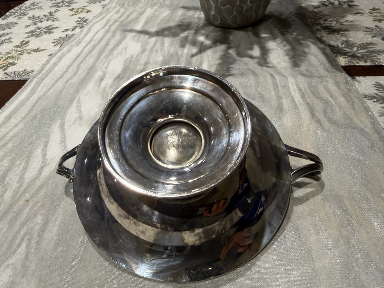 Ornate Vintage Silver Serving Bowl with Handles - photo 2
