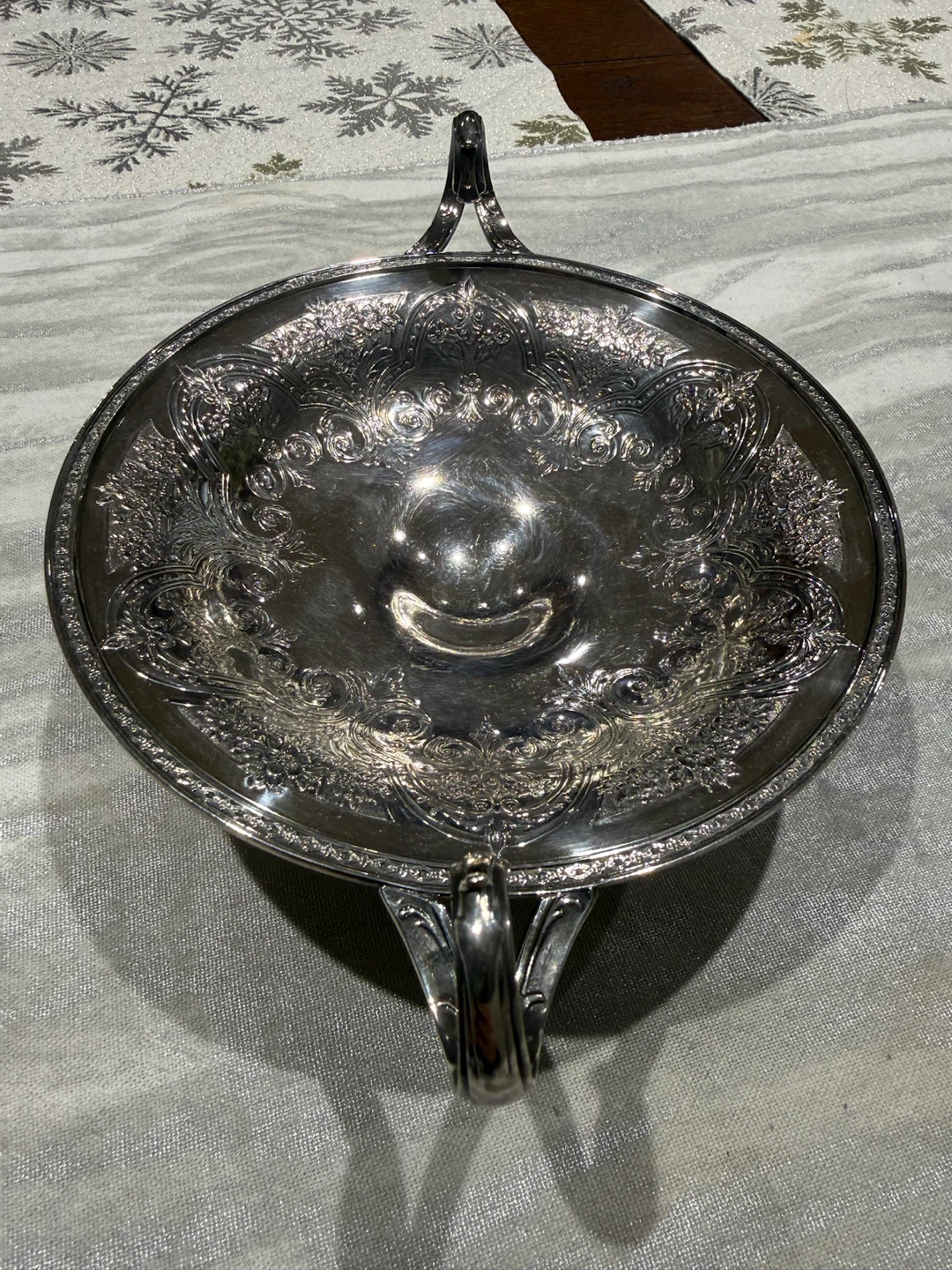 Ornate Vintage Silver Serving Bowl with Handles - photo 4