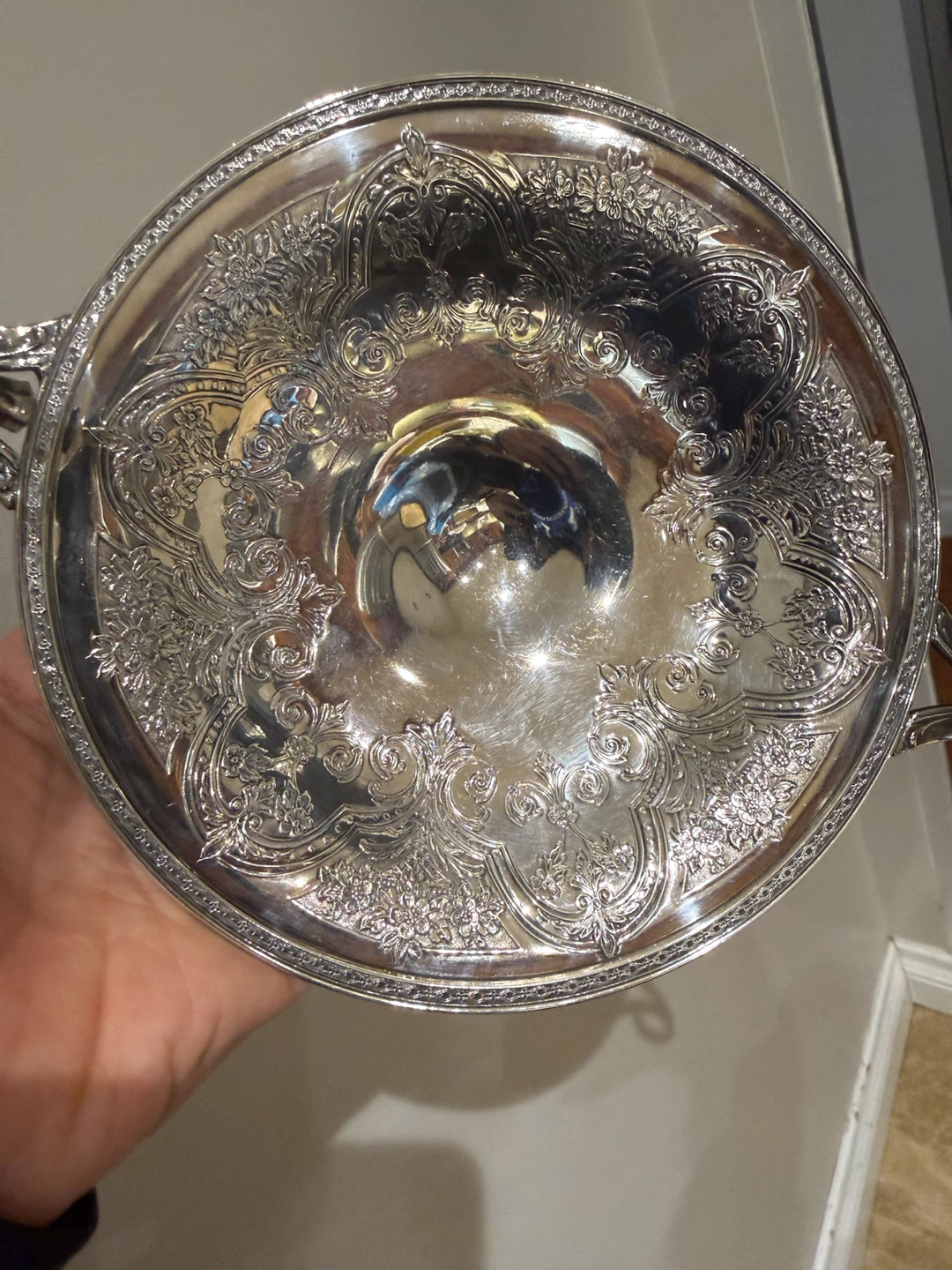 Ornate Vintage Silver Serving Bowl with Handles - photo 5