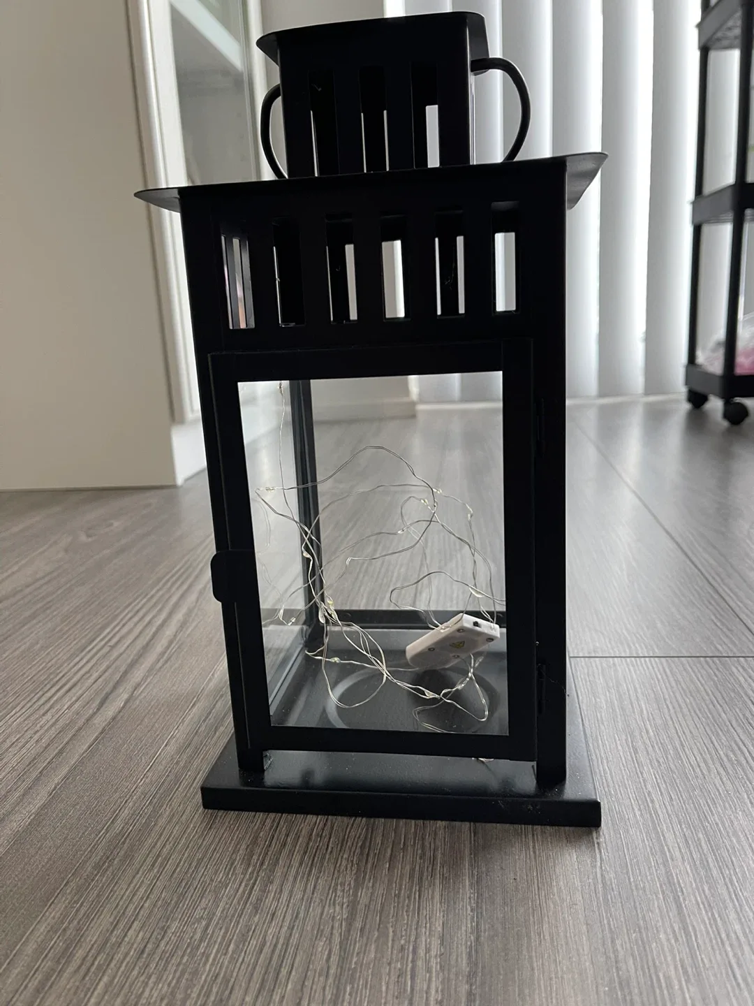 Black Metal Lantern with Fairy Lights