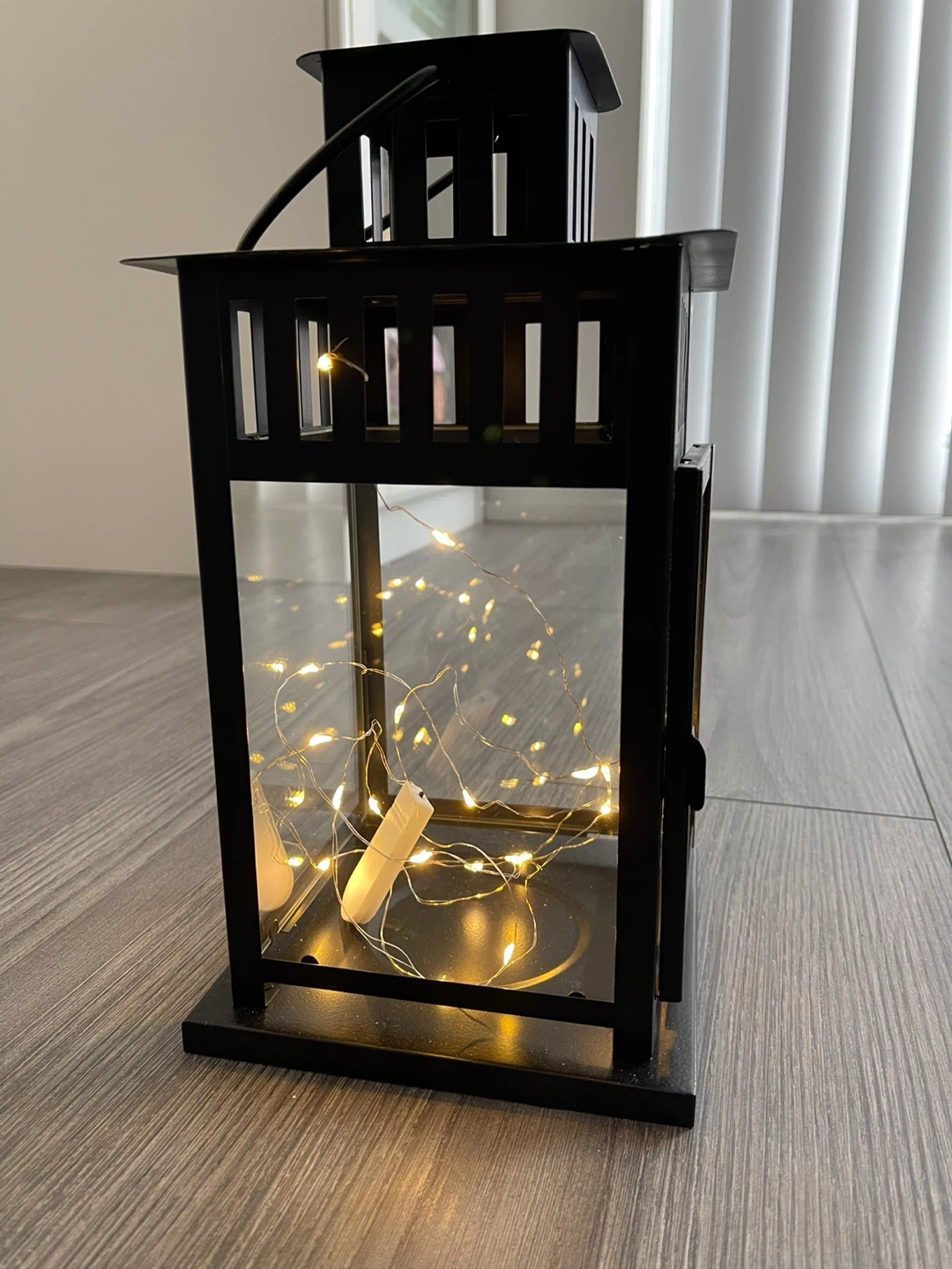 Black Metal Lantern with Fairy Lights - photo 2