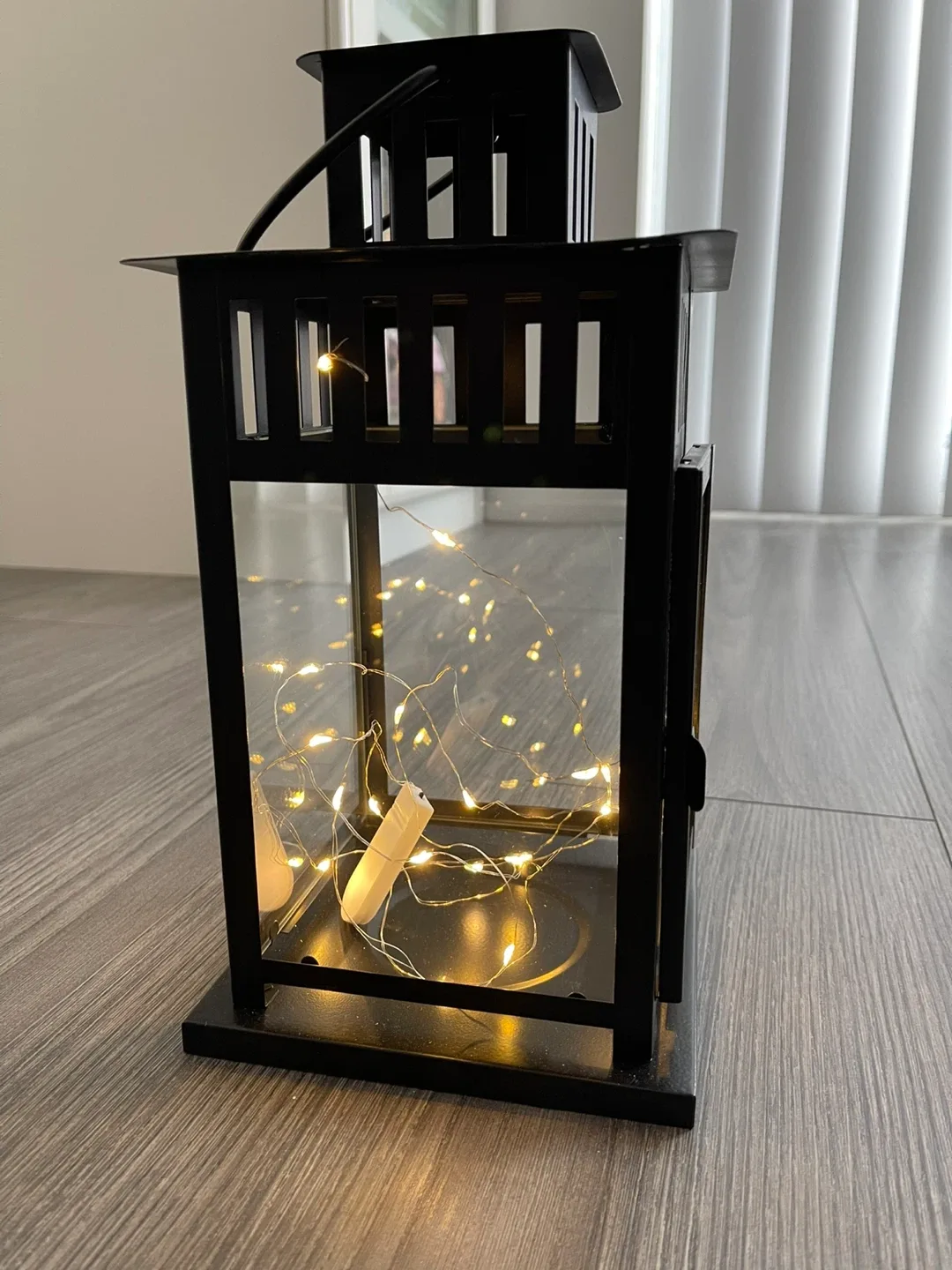 Black Metal Lantern with Fairy Lights - photo 2