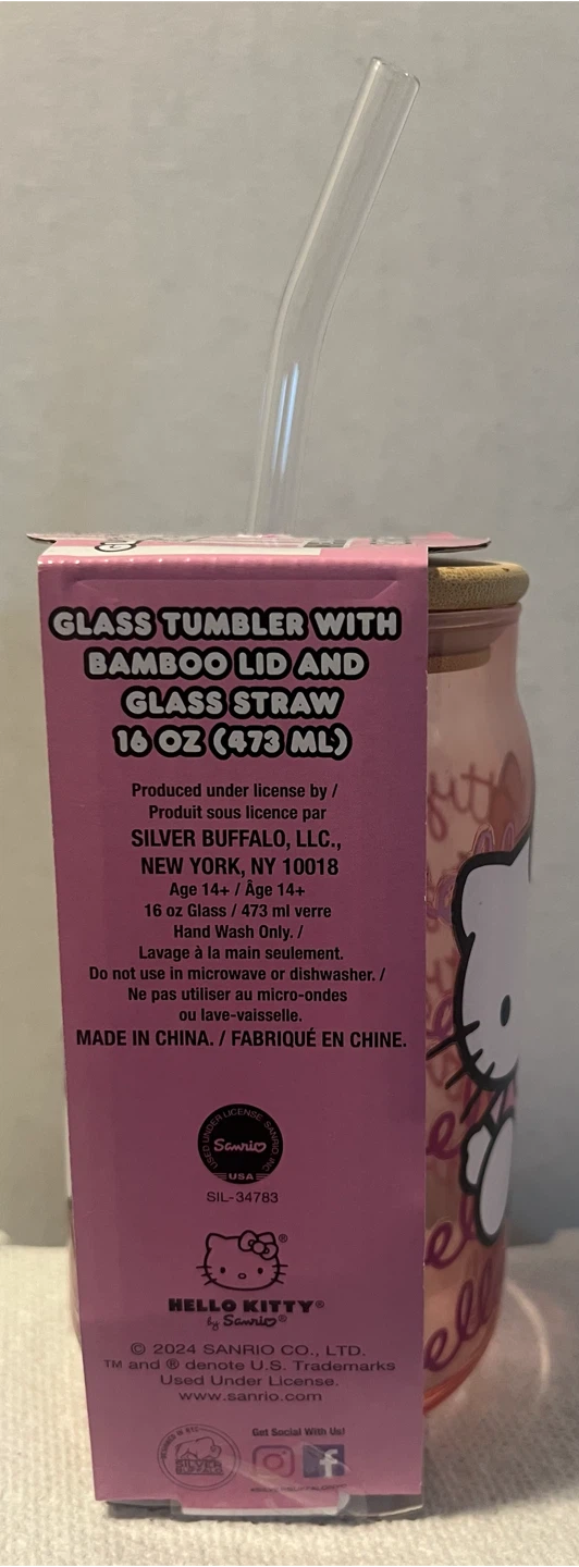 ⁠New Hello Kitty 16oz Glass Tumbler with Bamboo Lid & Straw!!! - photo 2
