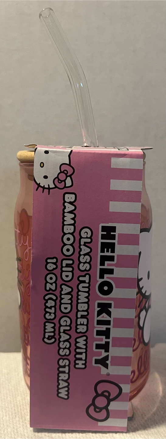 ⁠New Hello Kitty 16oz Glass Tumbler with Bamboo Lid & Straw!!! - photo 4