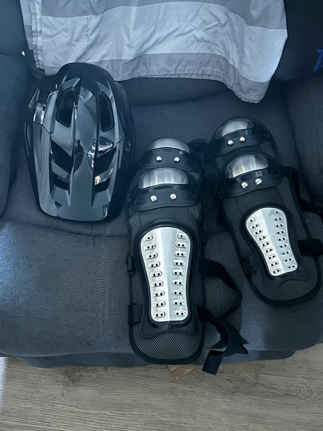 Black Bike Helmet and Protective Gear Set