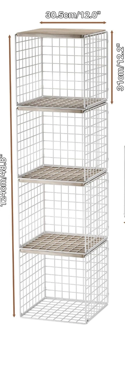 Wire Cube Storage Shelves with Wood Top - Set of 4