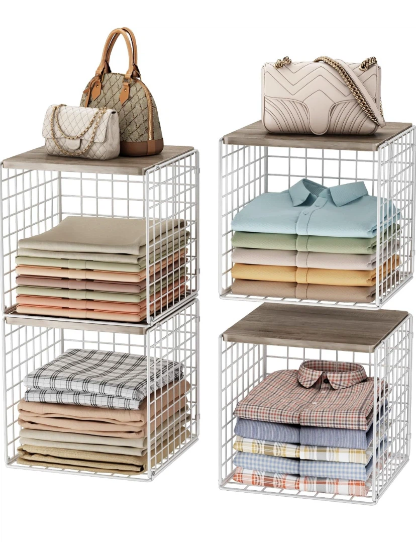 Wire Cube Storage Shelves with Wood Top - Set of 4 - photo 2