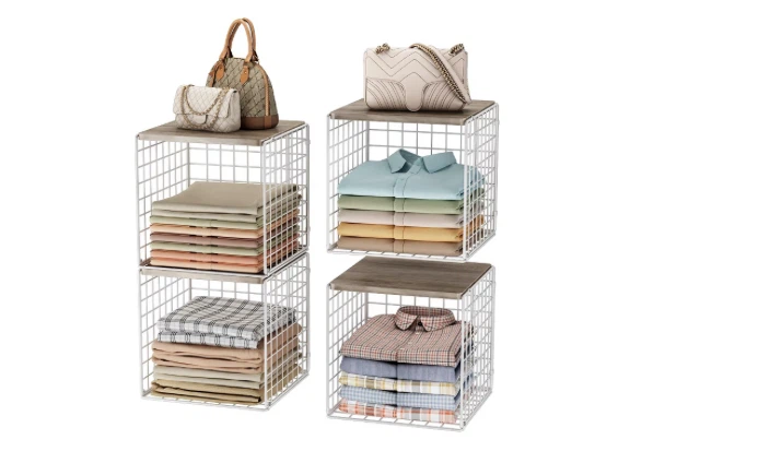 Wire Cube Storage Shelves with Wood Top - Set of 4 - photo 3