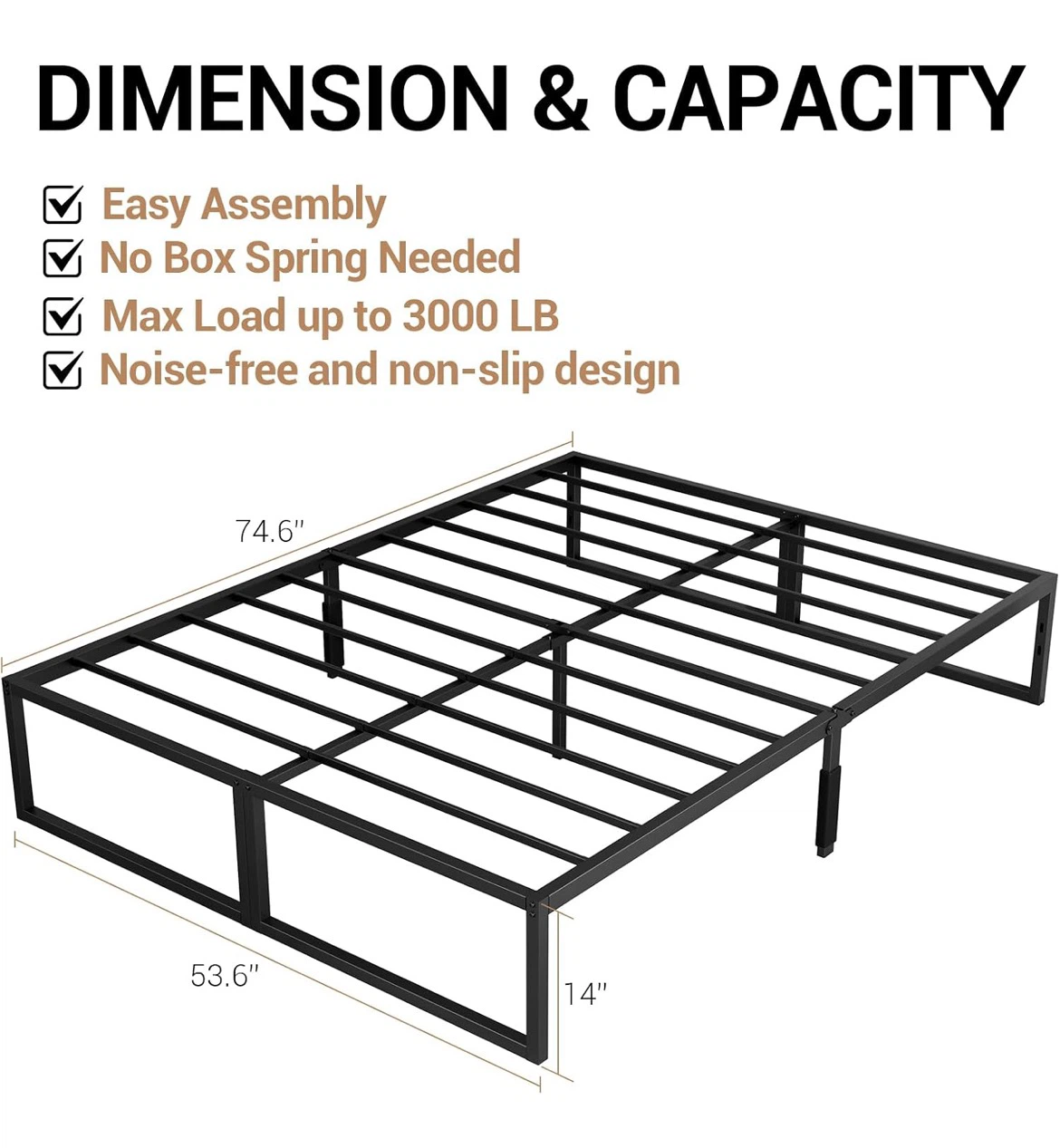 Black Metal Platform Bed Frame - Full Size - photo 2