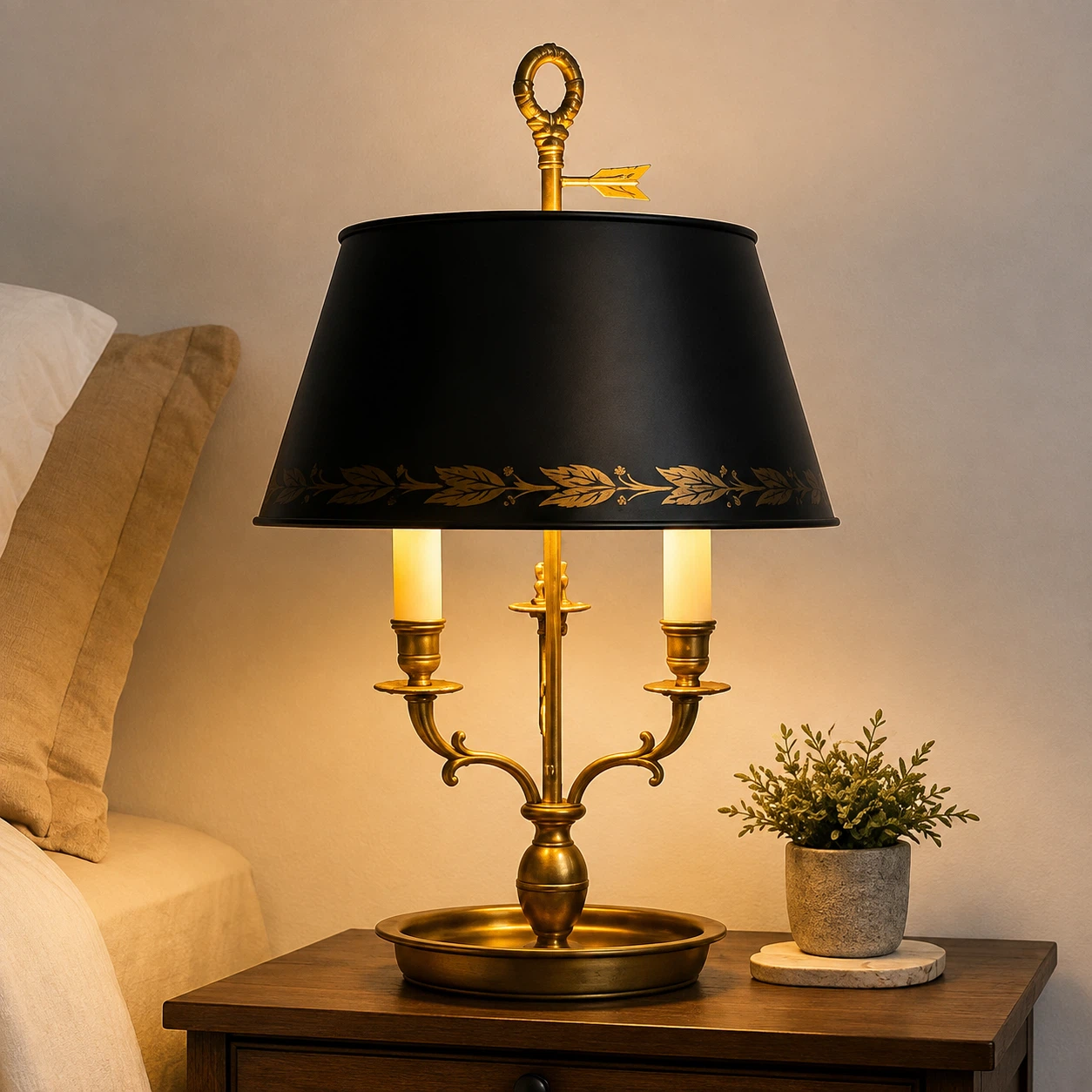 Brass Table Lamp with Black Shade