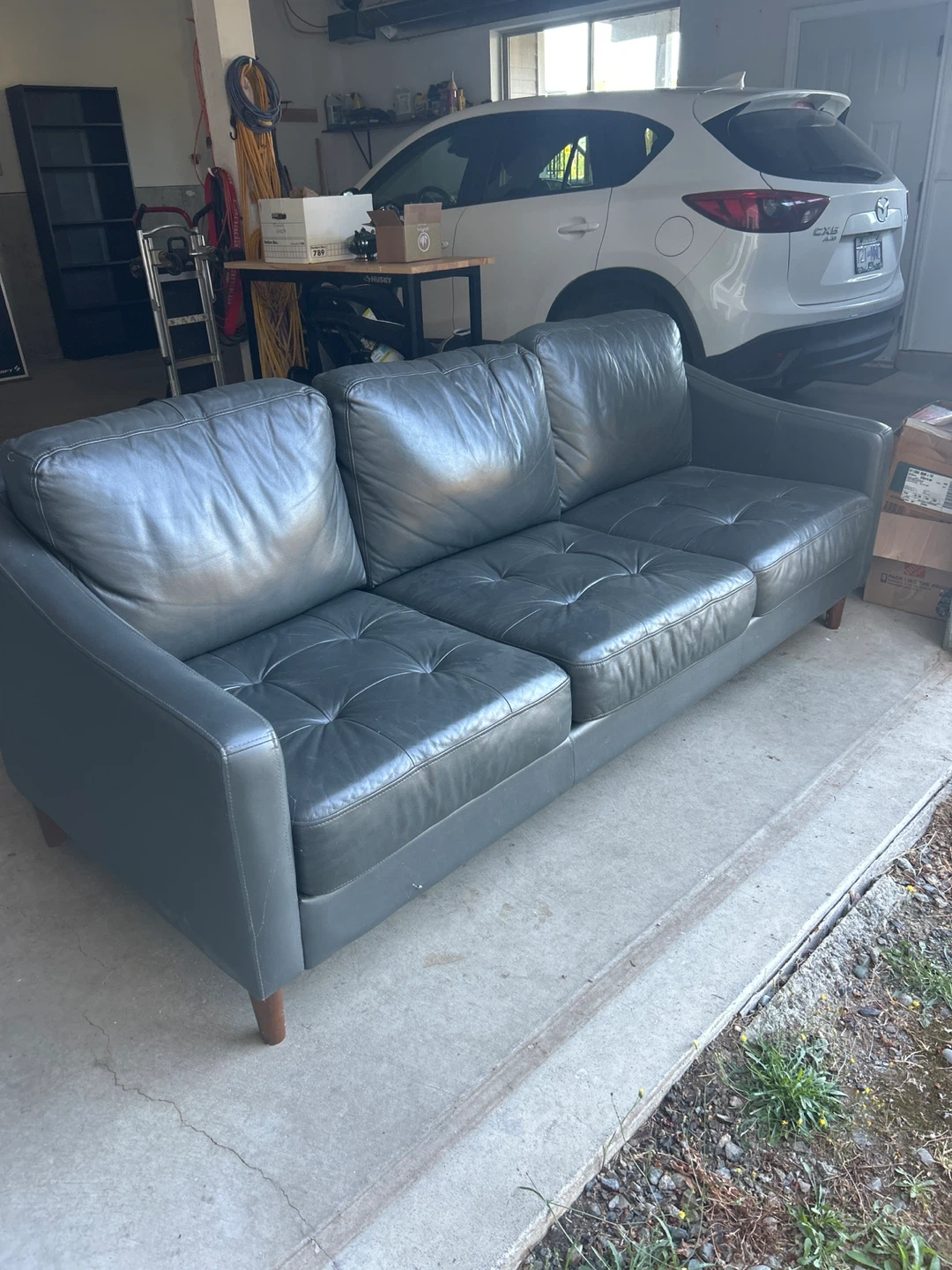 Grey Leather Tufted Sofa