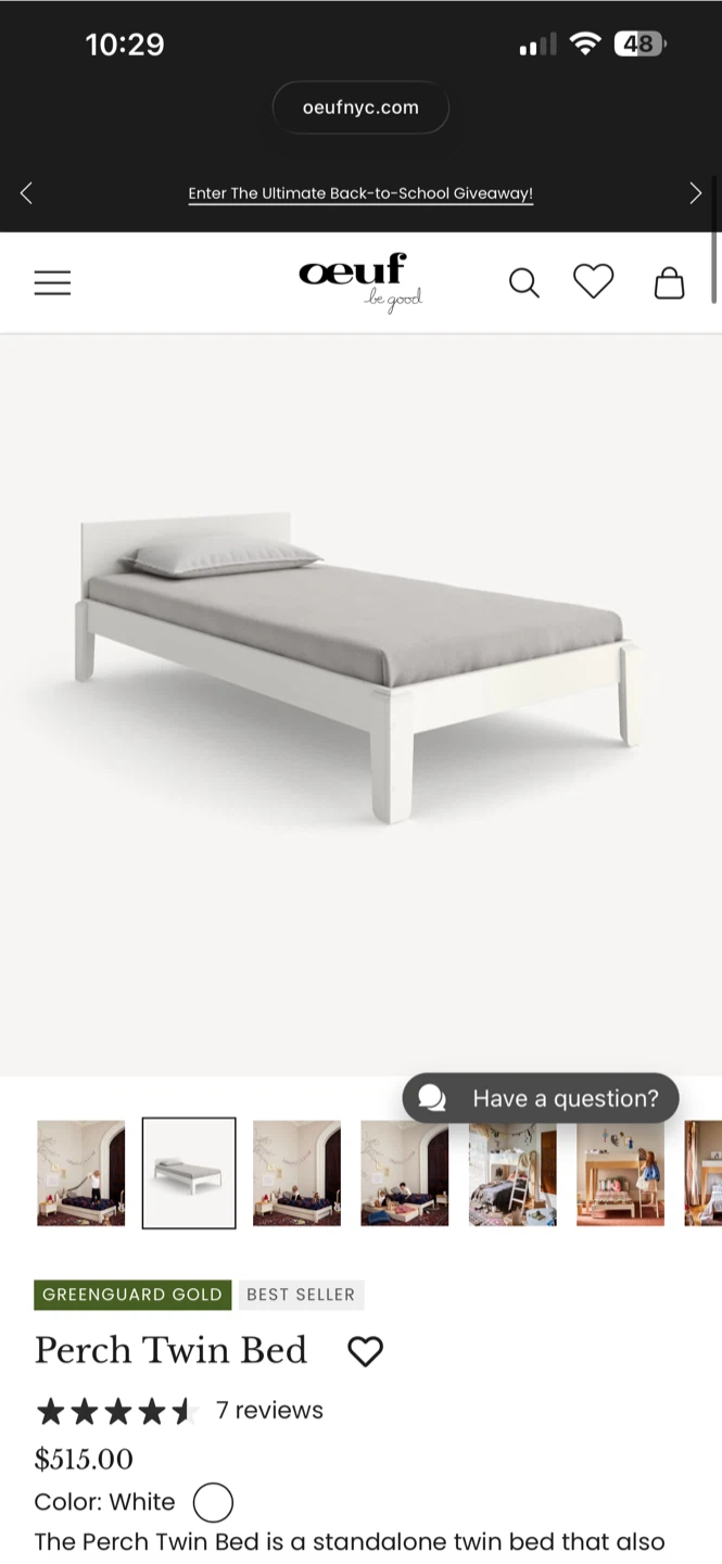 Oeuf Perch Twin Bed - White