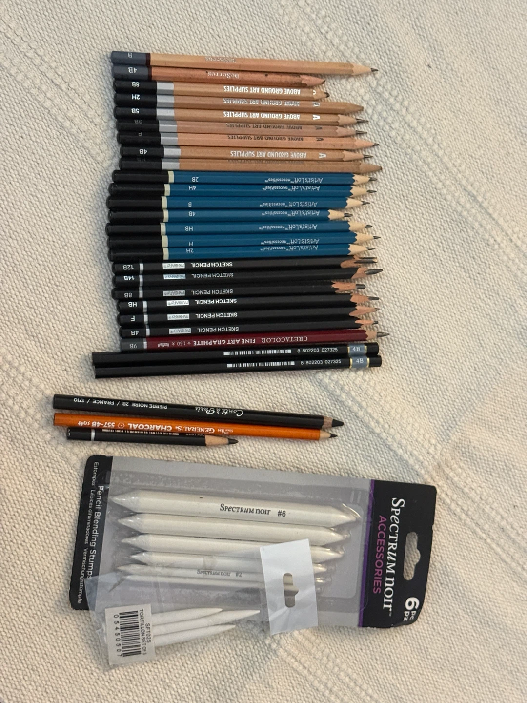 Art Pencils, Blending Stumps, and charcoal drawing kit