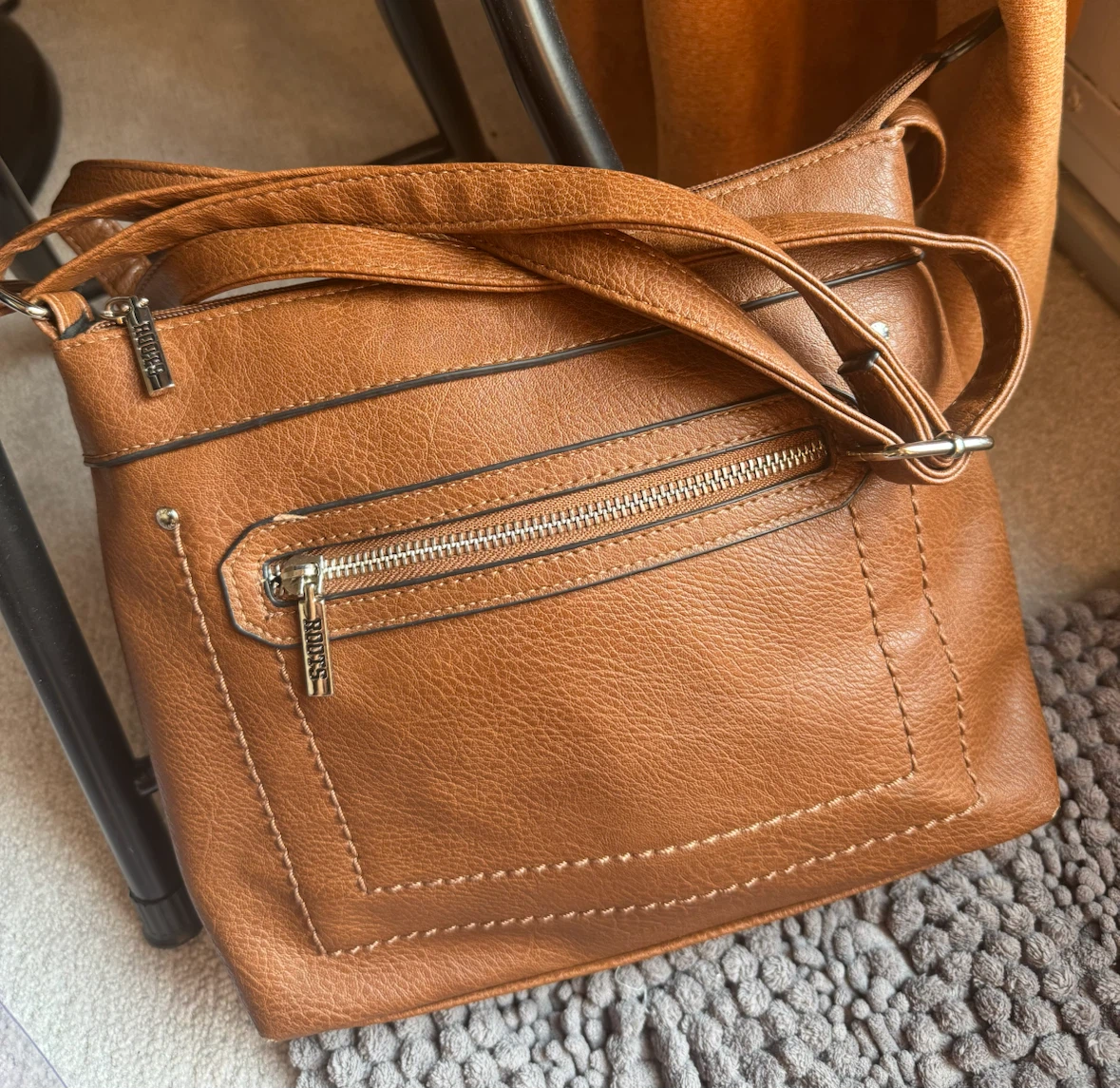 Roots Brown Faux Leather Shoulder Bag