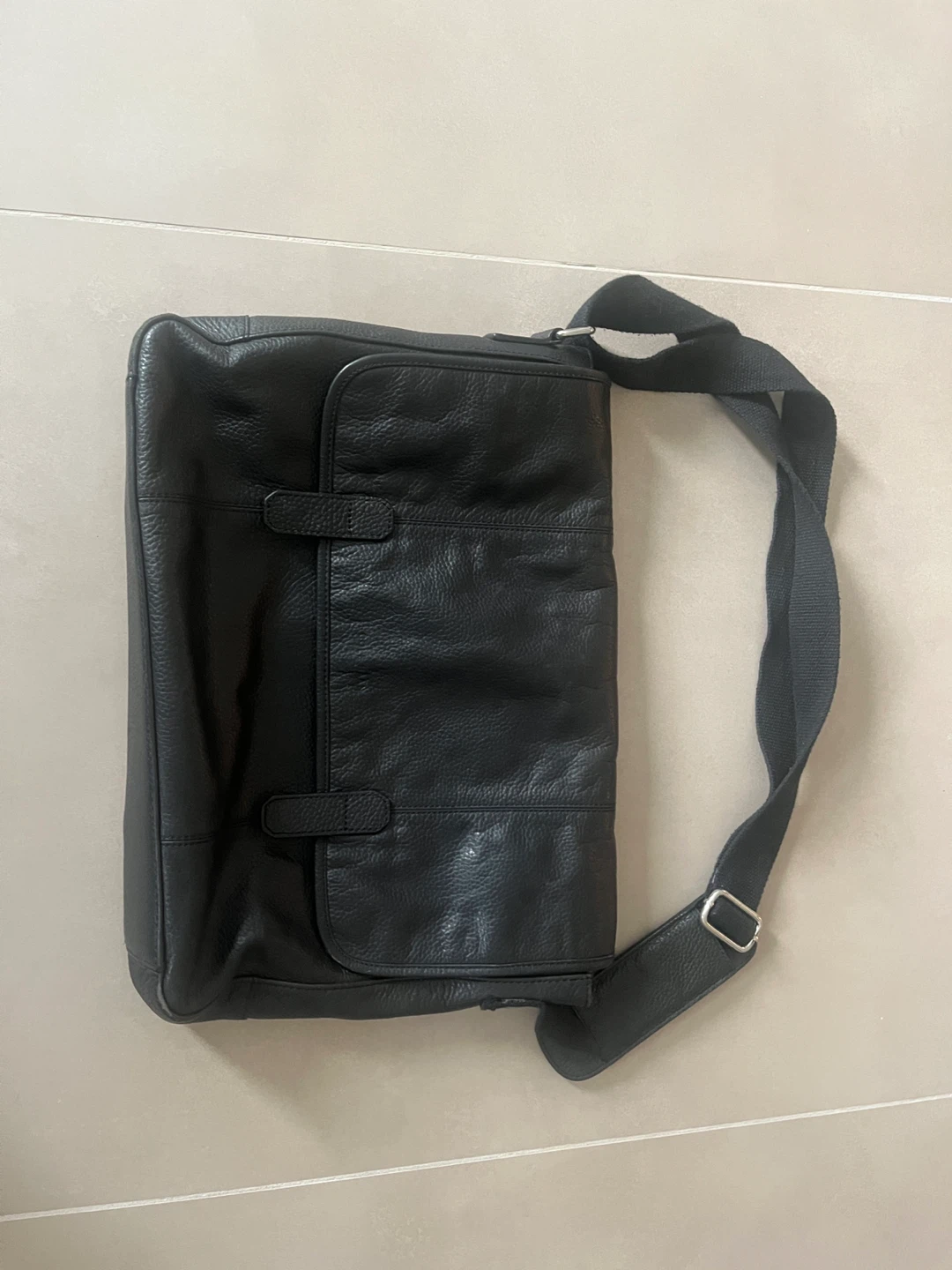 Black Leather Messenger Bag