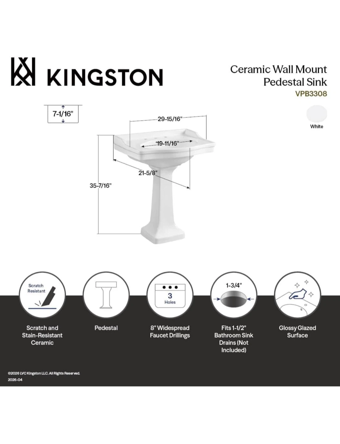Fauceture VPB3308B Victorian 30" Ceramic Console Sink Basin - photo 3